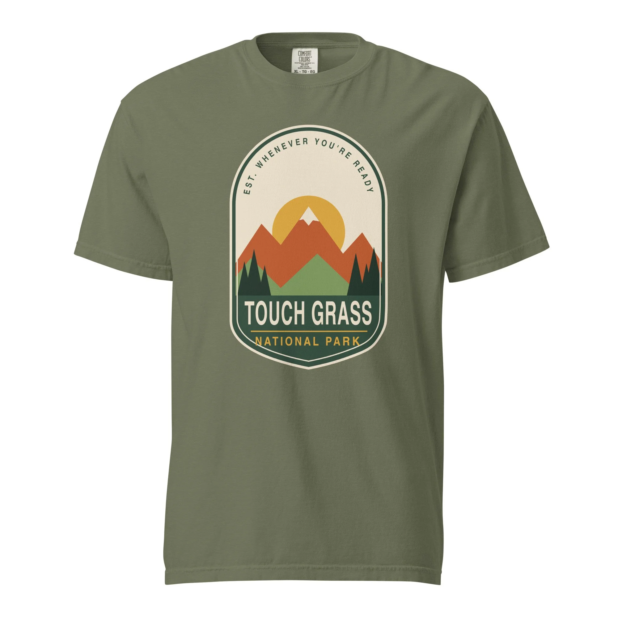 Touch Grass National Park Tee in moss, front view