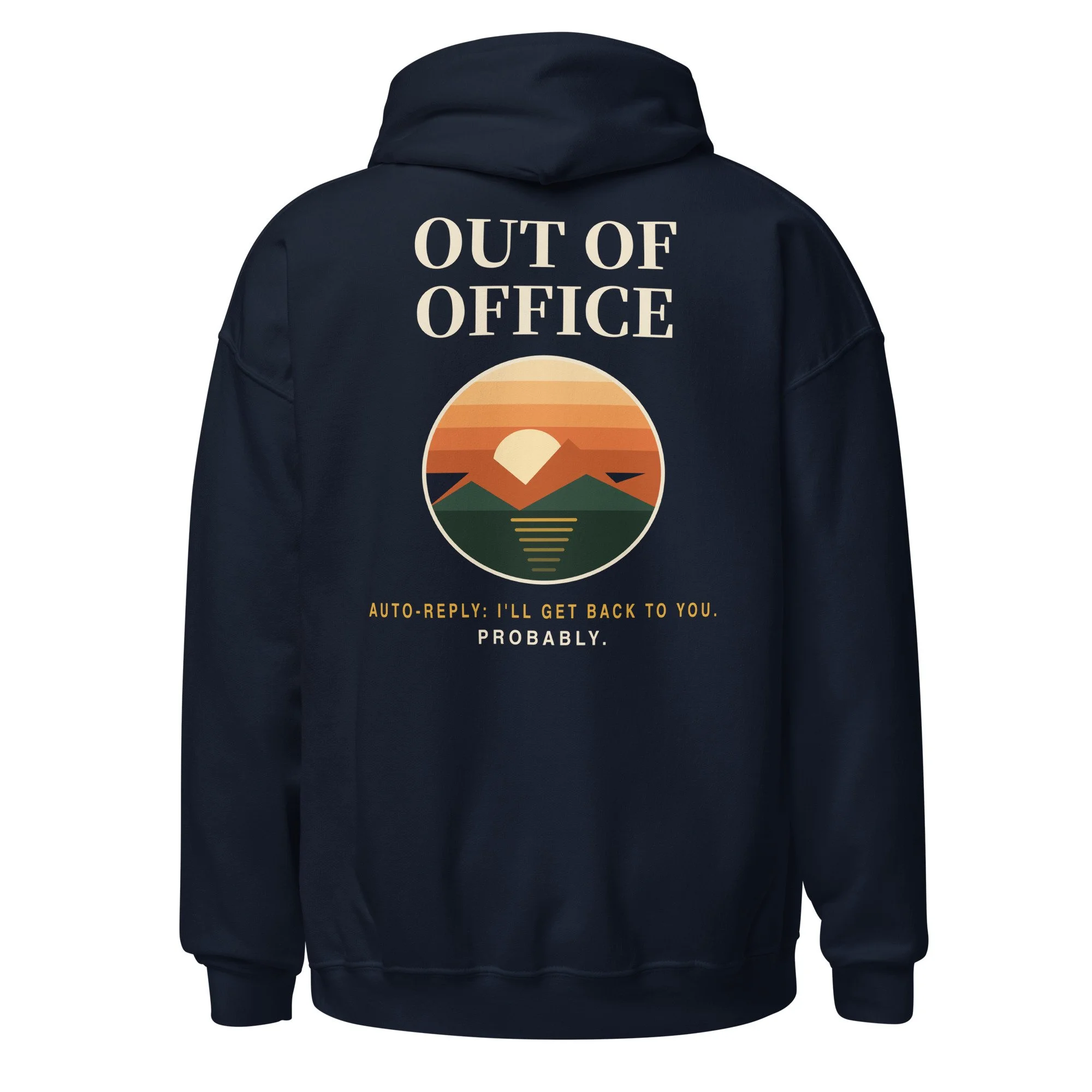 Out of Office Hoodie in navy, back view