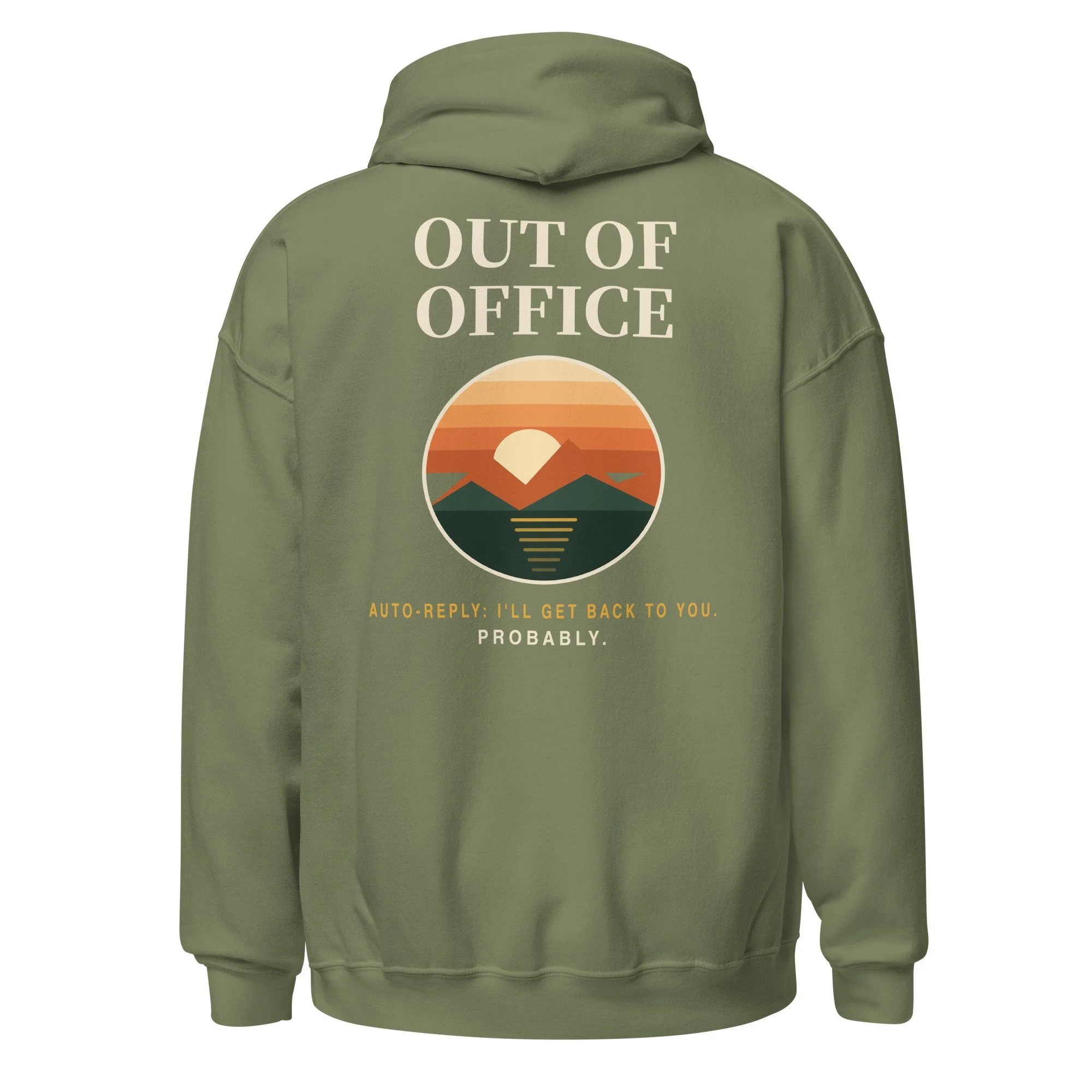 Out of Office Hoodie in military green, back view