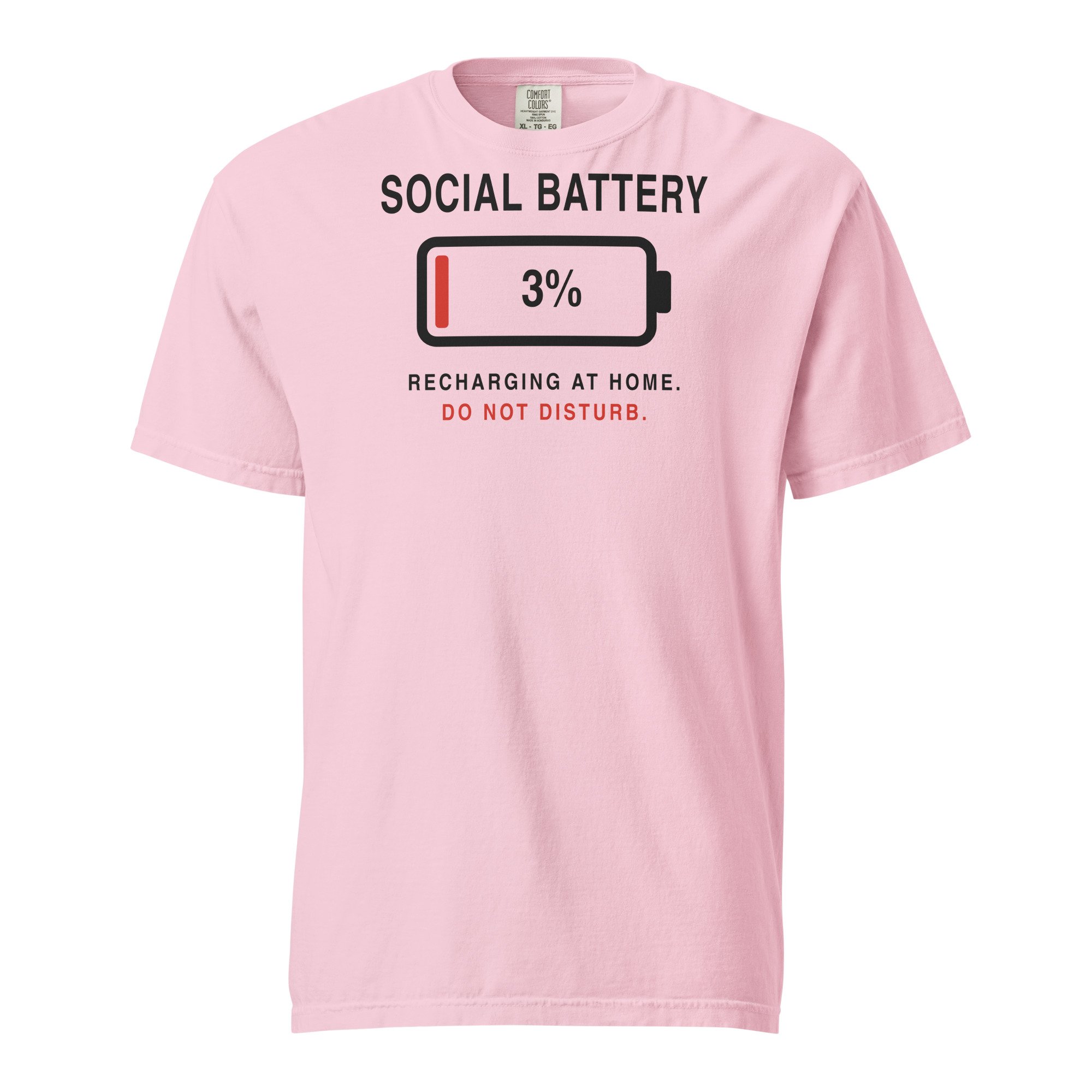 Social Battery 3% Tee in blossom, front view