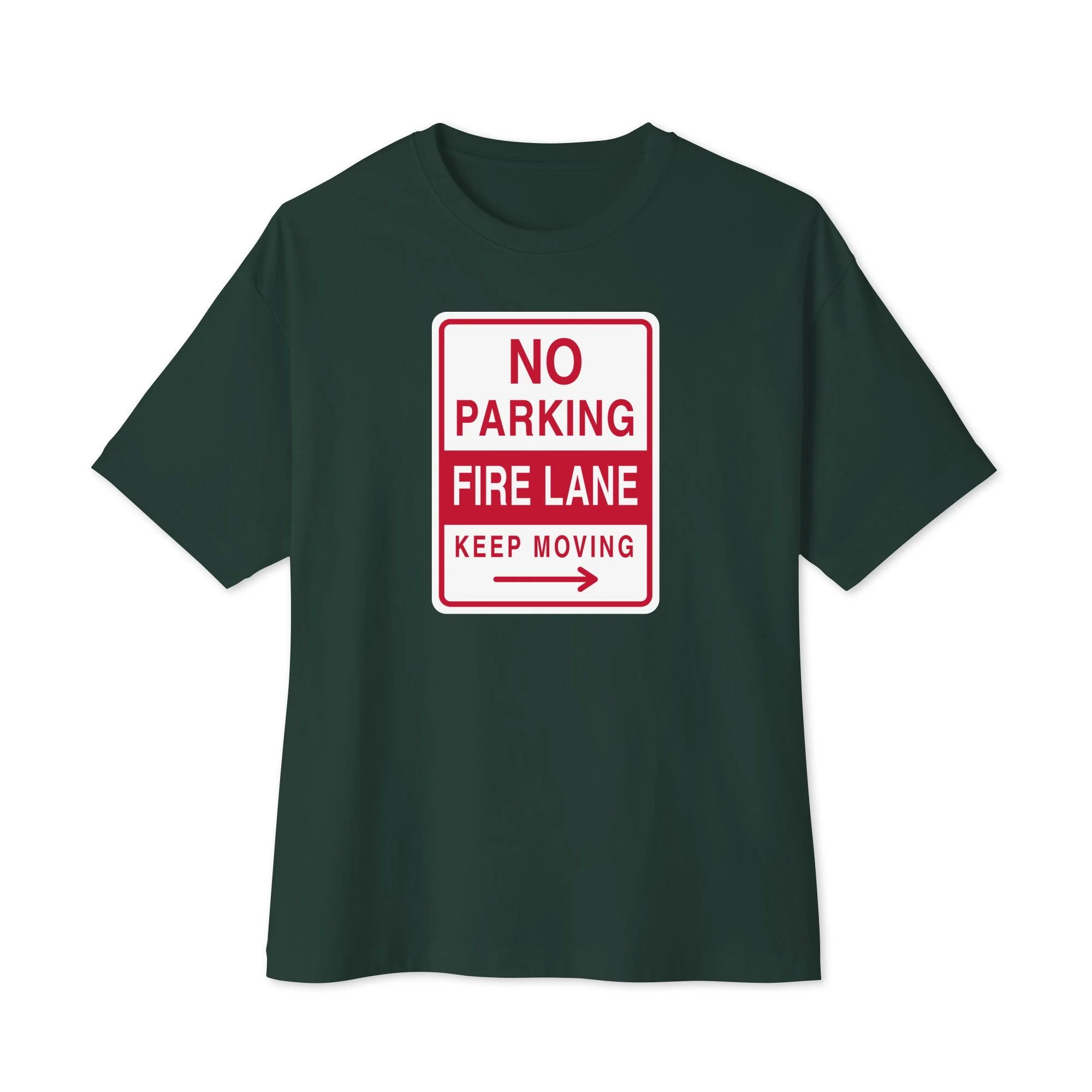 No Parking Oversized Tee in forest, front view