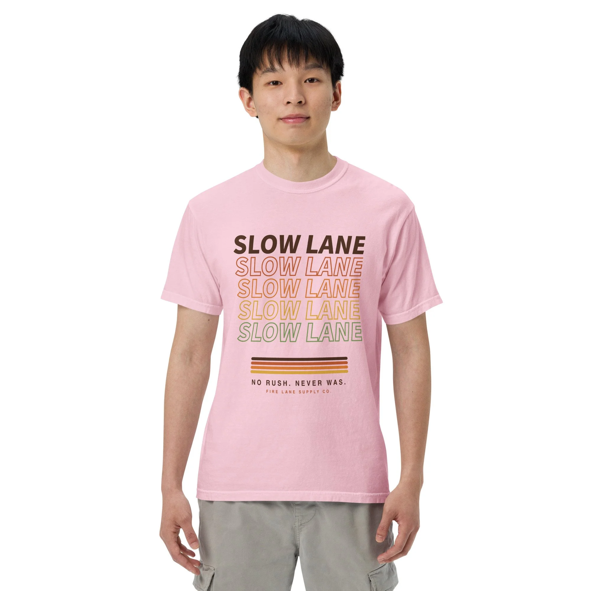 Slow Lane Retro Tee in blossom, front view