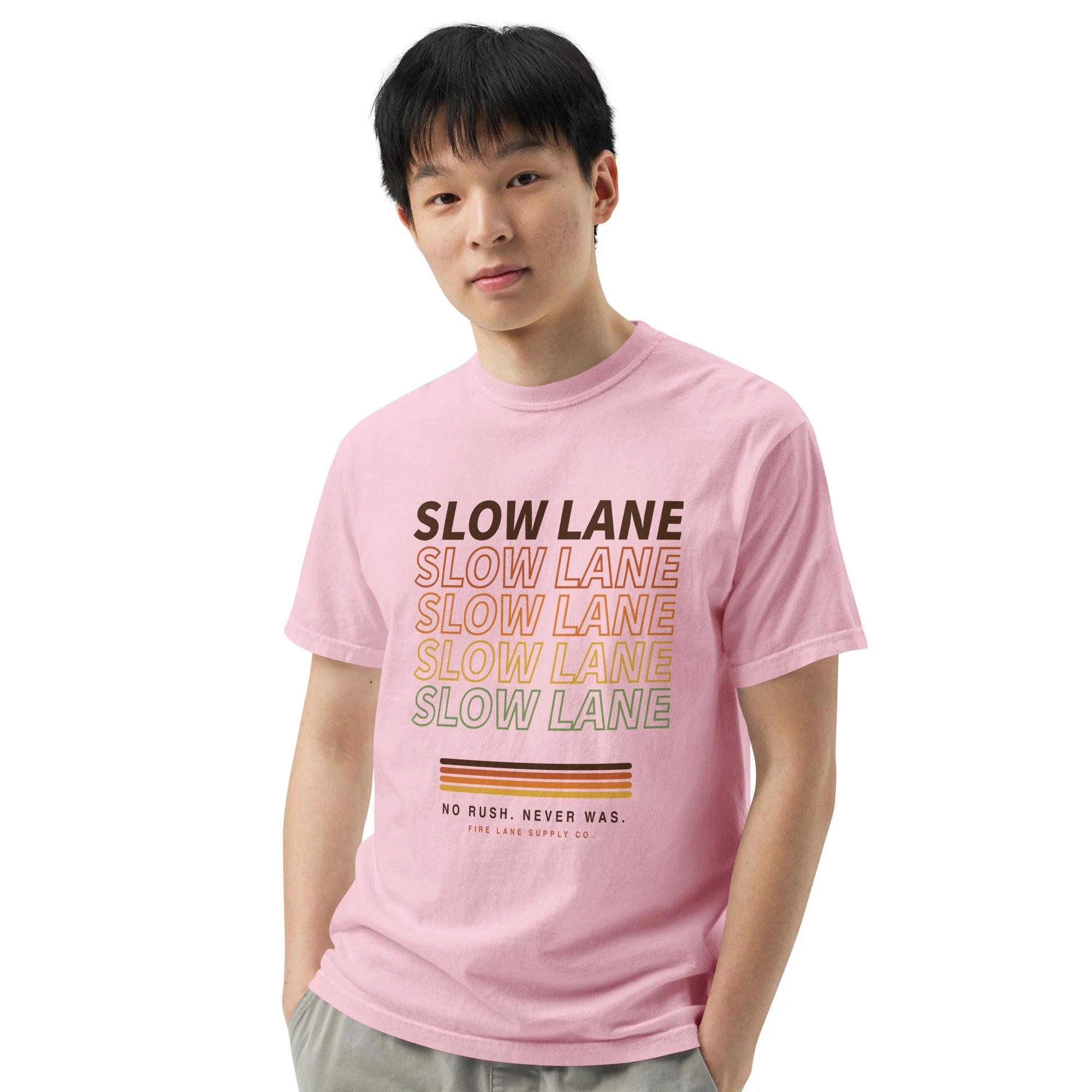 Slow Lane Retro Tee in blossom, front view