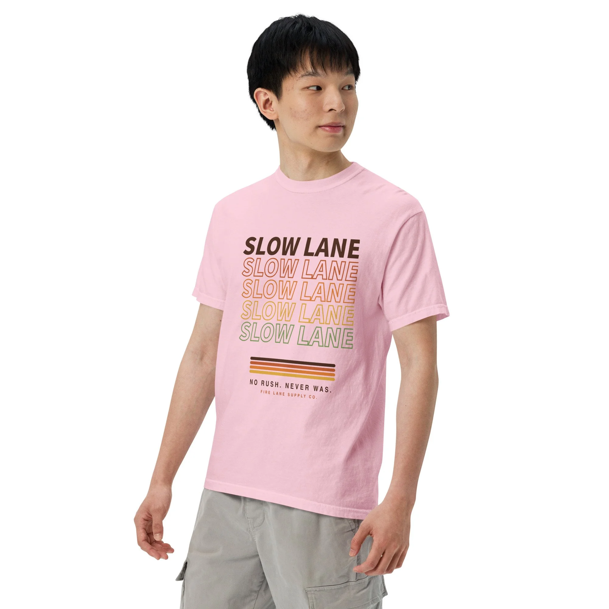 Slow Lane Retro Tee in blossom, left front view