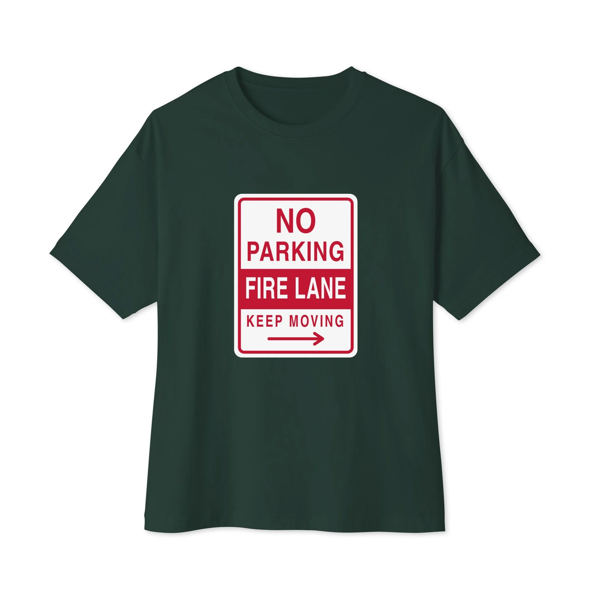 No Parking Oversized Tee in forest, front view
