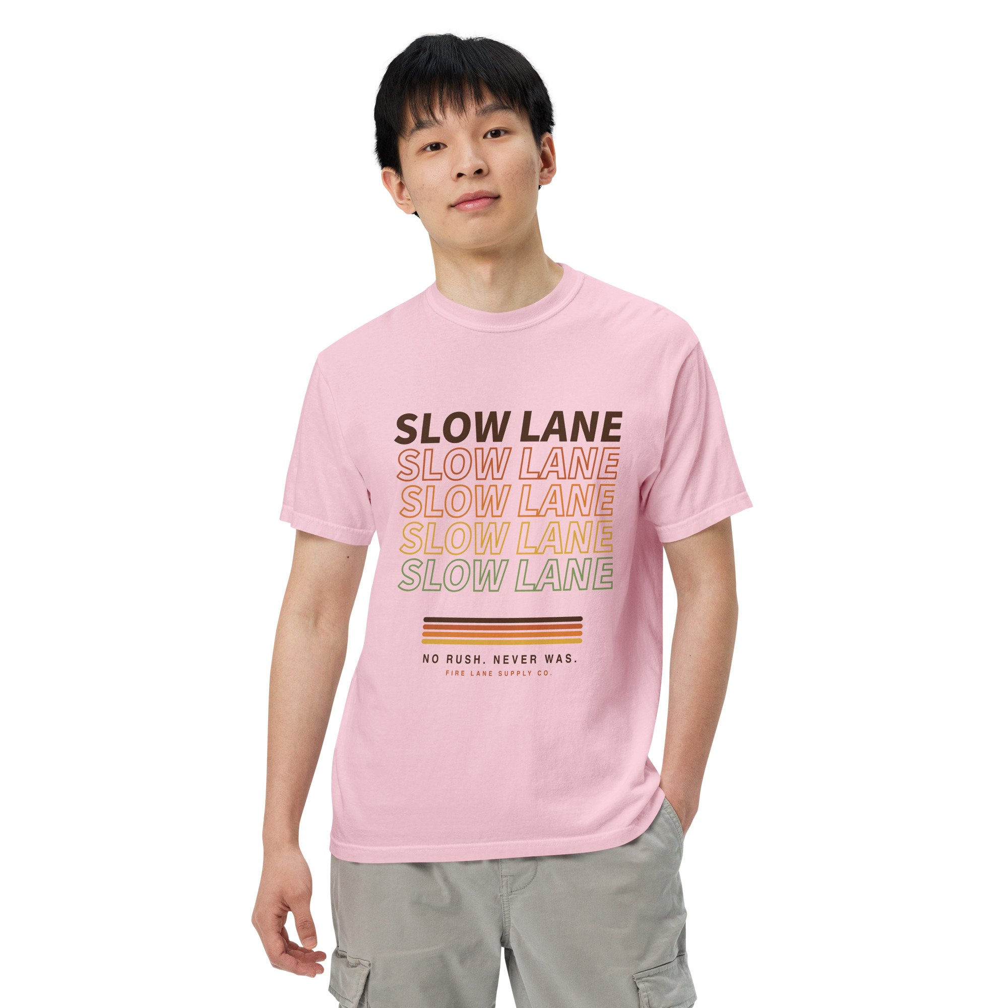 Slow Lane Retro Tee in blossom, front view