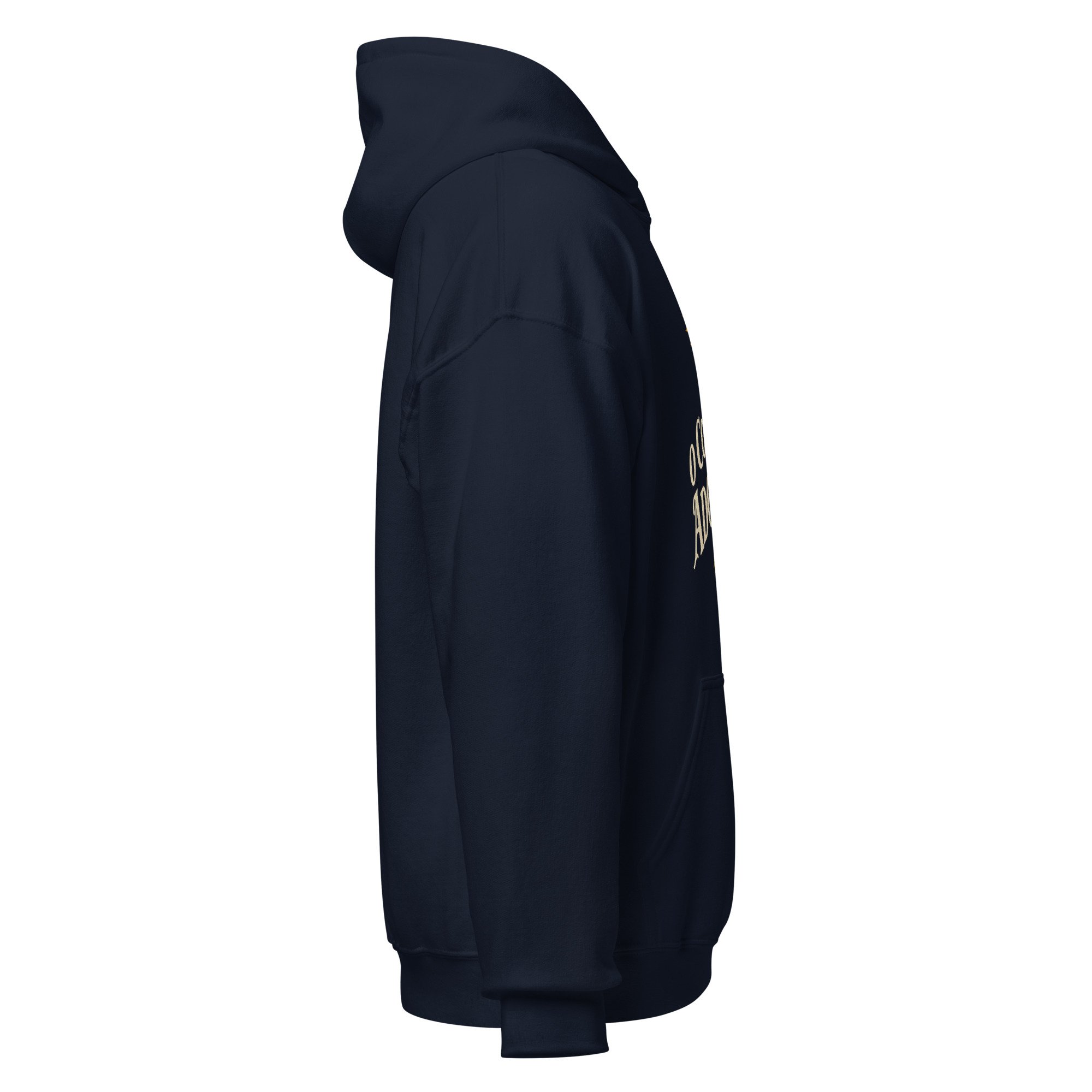 Navy O Come Let Us Adore Him Christmas hoodie, right side view