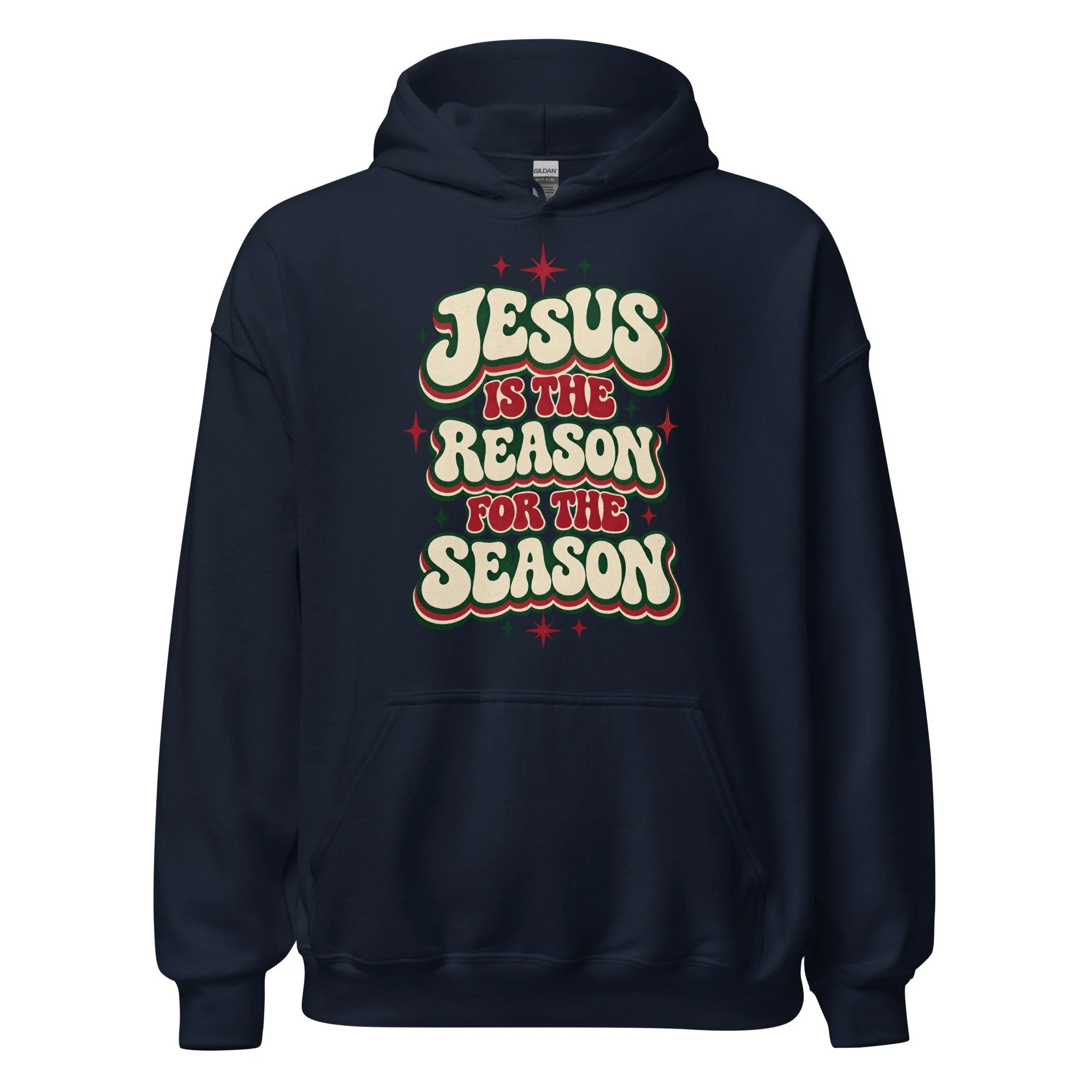 Navy Jesus Is the Reason for the Season Christmas hoodie, front view