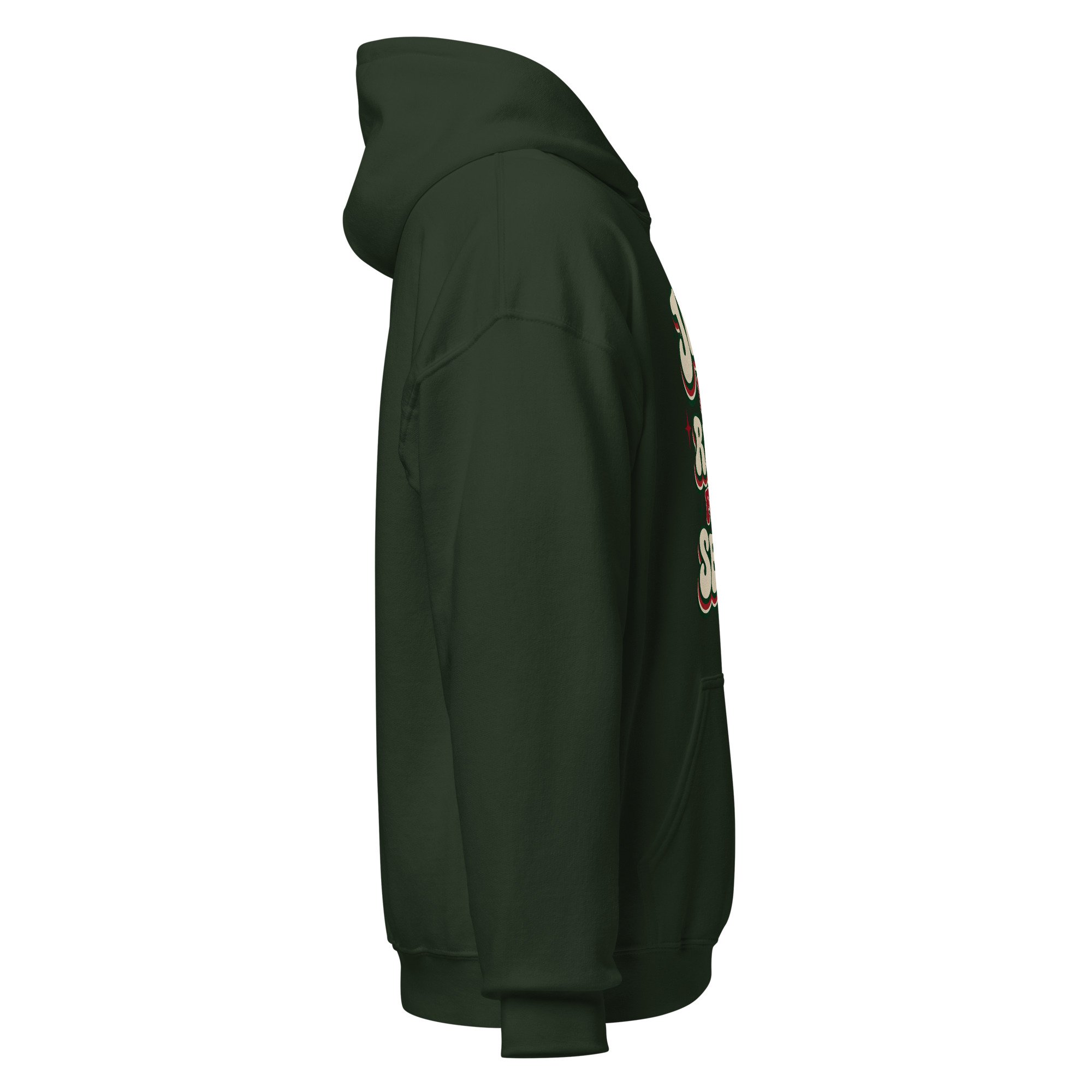 Forest green Jesus Is the Reason for the Season Christmas hoodie, right side view