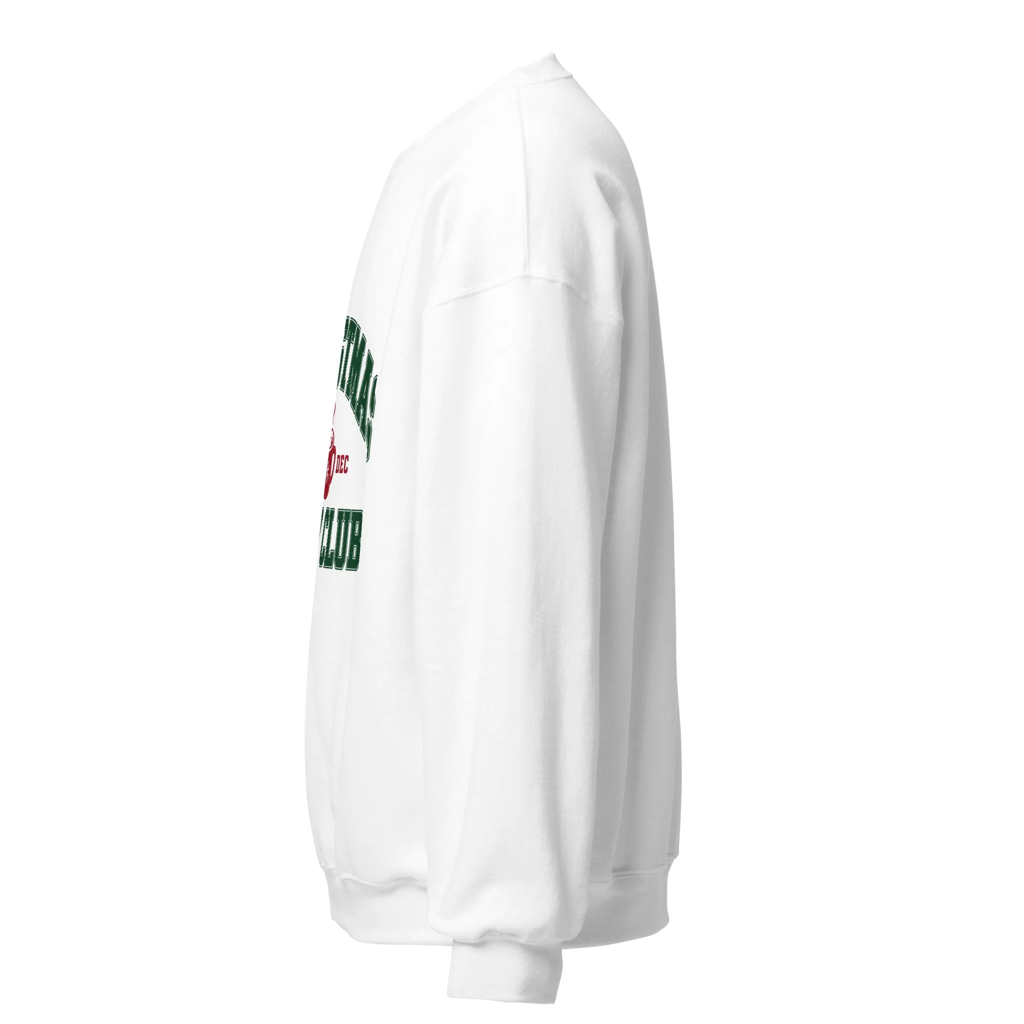 White Christmas Cozy Club crewneck sweatshirt, left side view
