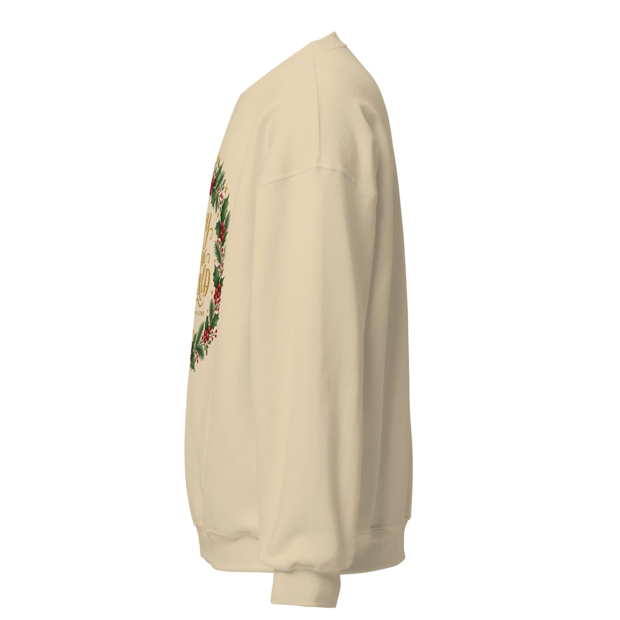 Sand Joy to the World Christmas crewneck sweatshirt, left side view