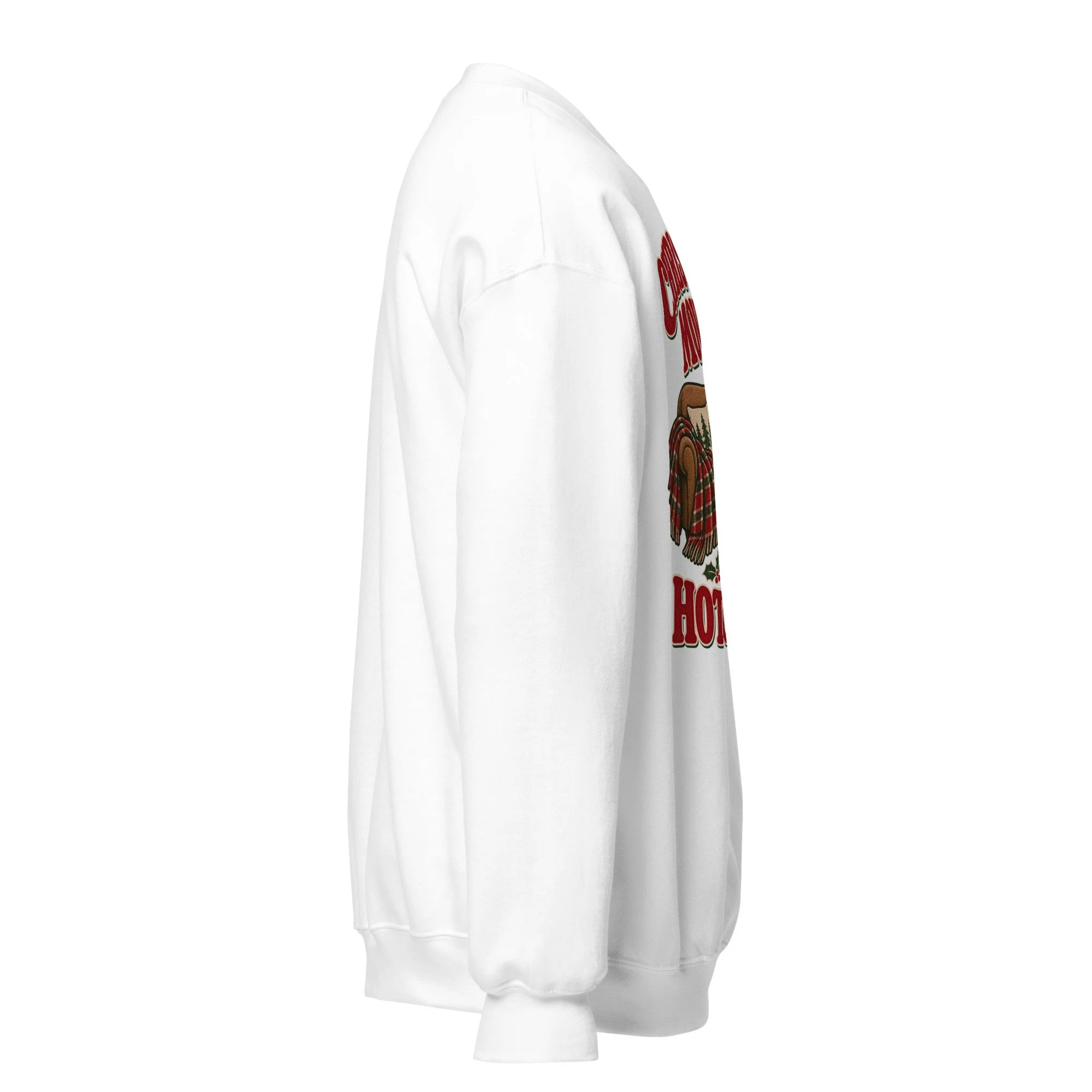 White Christmas Movies and Hot Cocoa crewneck sweatshirt, right side view