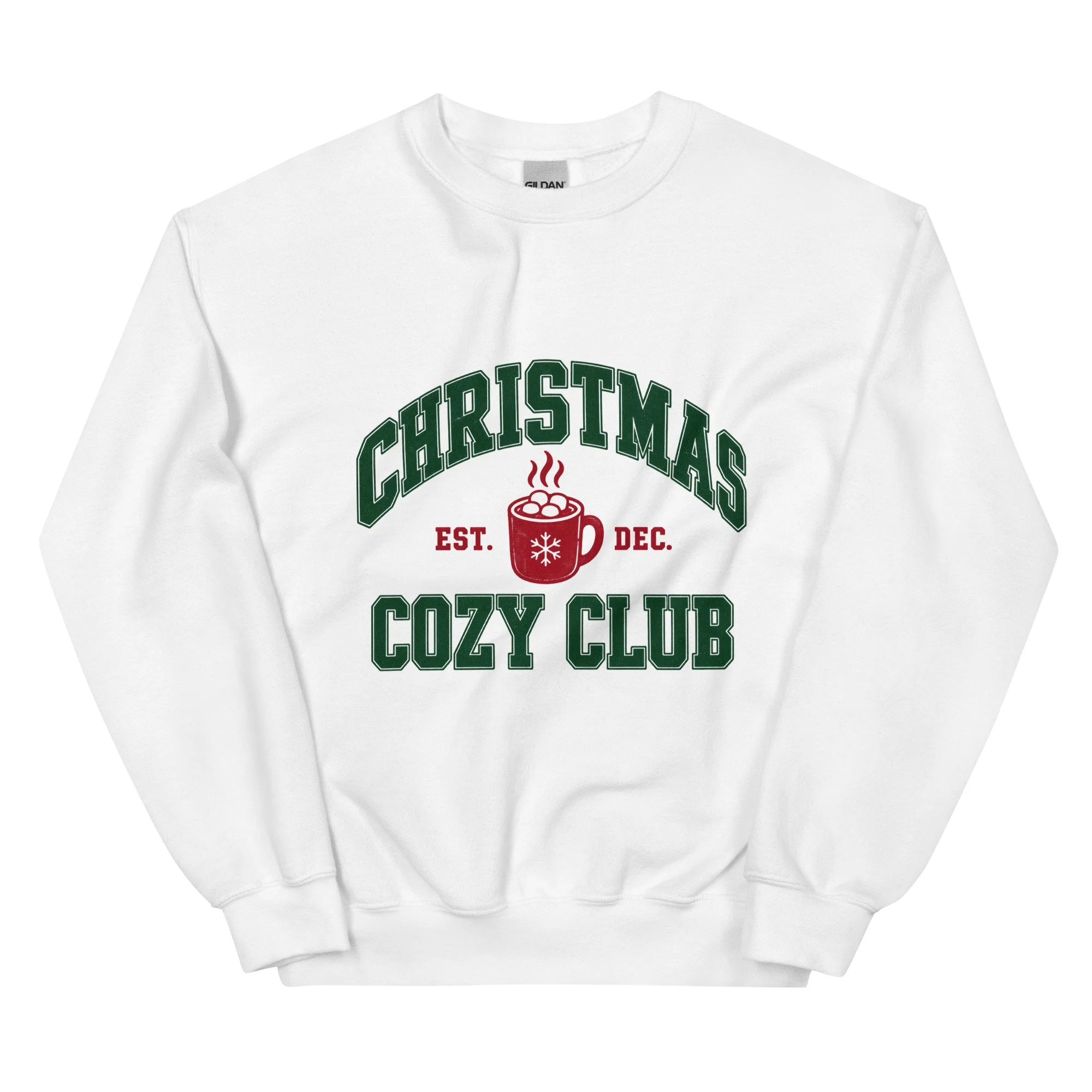White Christmas Cozy Club crewneck sweatshirt, front view