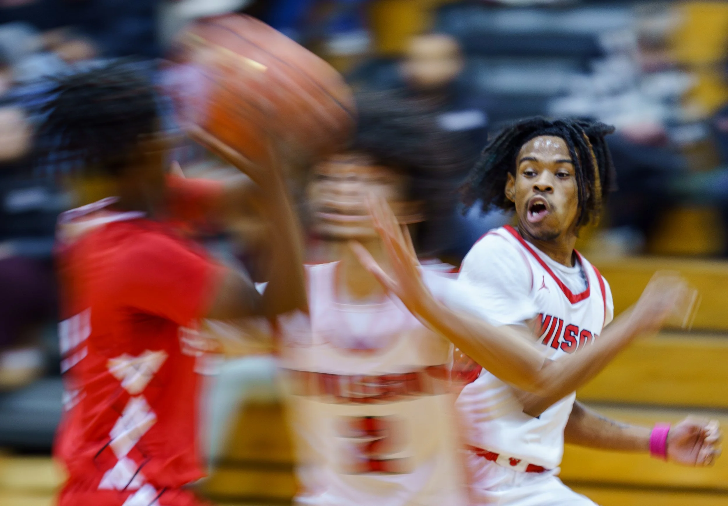 Corey Faison #1 of Wilson Magnet Men’s Varsity Basketball hustles after the ball during play against Padilla High School at Franklin Campus at Wilson Magnet High School on Dec. 9, 2025 in Rochester, N.Y. The Wilson Magnet Wildcats beat the Franklin B