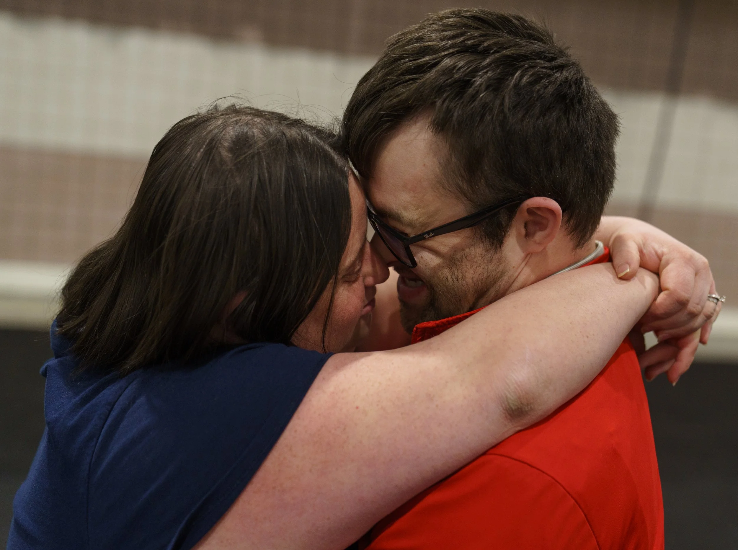 Jude Killar and his wife Greta Graham Amodeo dance together during the closing ceremonies of Special Olympics New York at Joseph A. Floreano Rochester Riverside Convention Center in Rochester, N.Y. on Feb. 21, 2026. Jude and Greta met through sharing