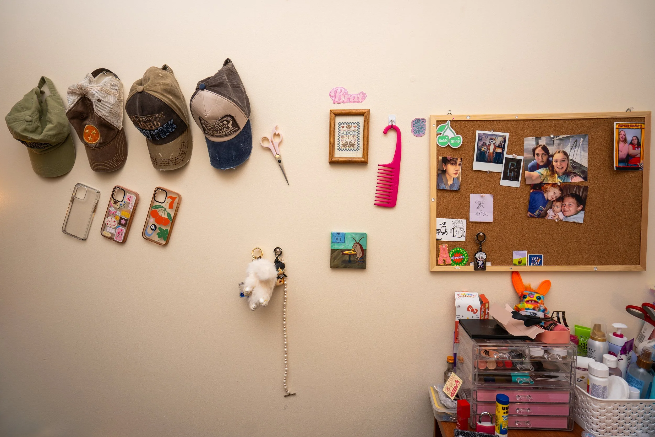 A detail image of Alicia Gentes’ wall decorations in her college apartment at Rochester Institute of Technology on Apr. 20, 2025 in Rochester, N.Y.