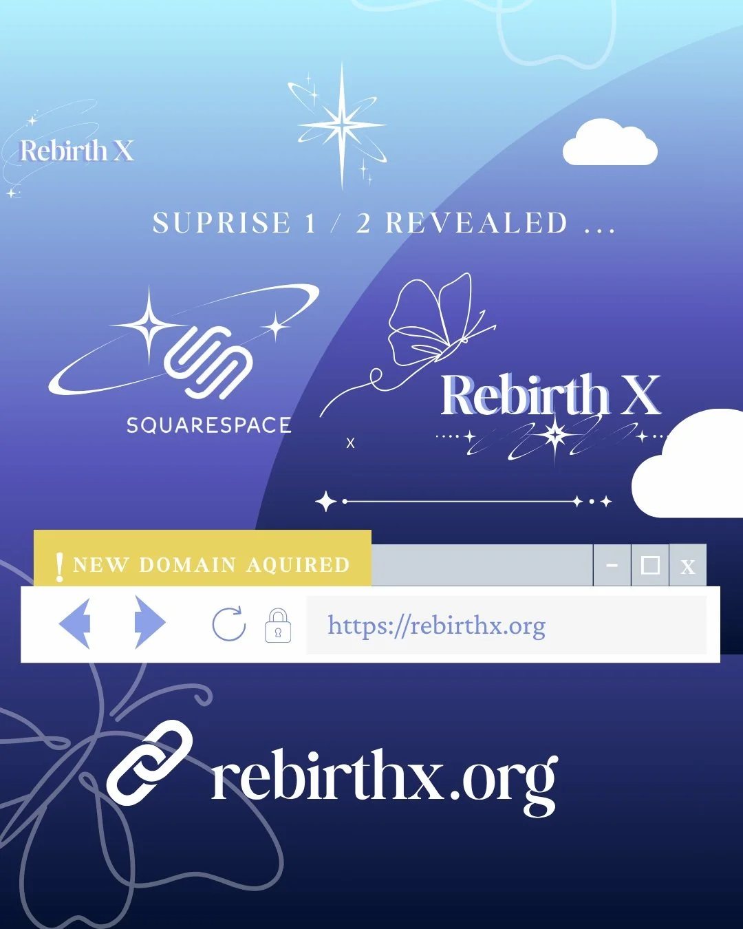 Surprise 1 out of 2 revealed..
 Rebirth X is so thrilled to announce we are officially debuting a brand new website under Squarespace! 🎉 We could not be more thrilled heading into this new chapter, and we hope you enjoy our new domain 👀