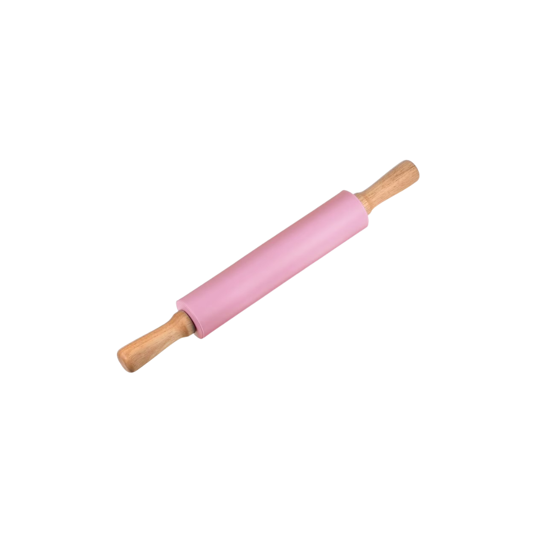 Rodillo de Repostería Rosado con Mango de Madera