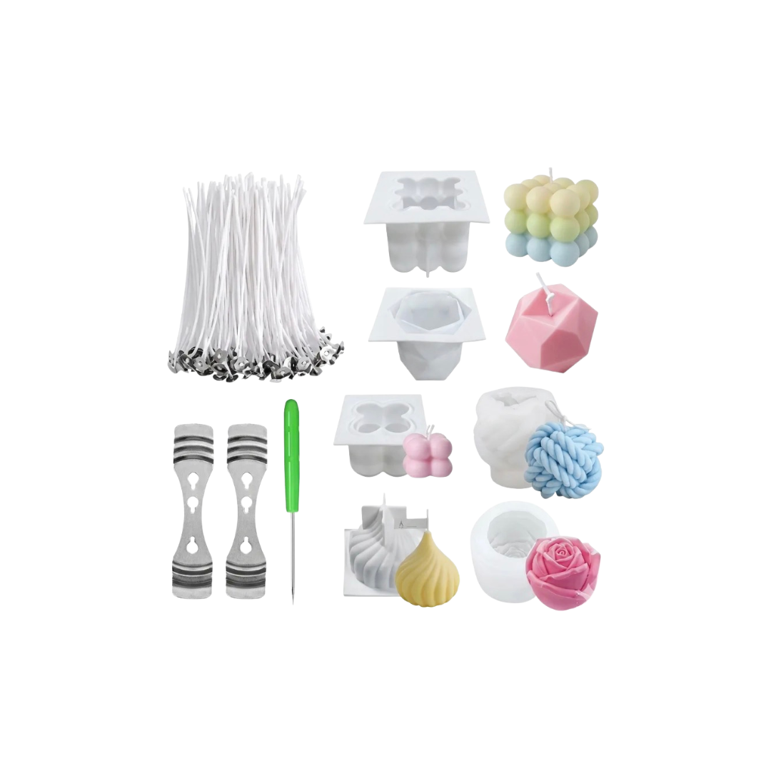 Kit Completo para Elaboración de Velas - Incluye Moldes, Mechas y Accesorios