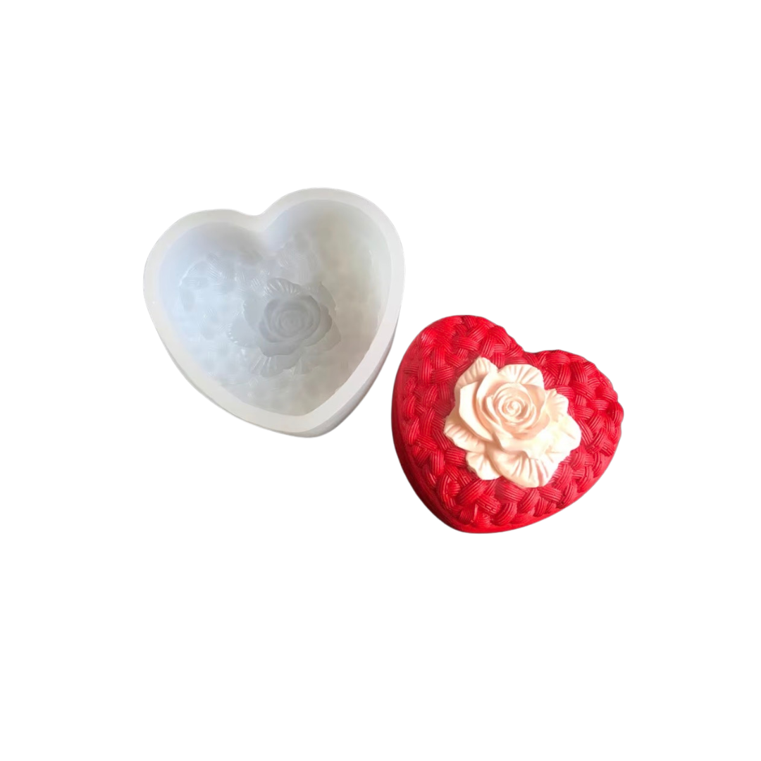Molde de Silicona con forma de Corazón y Rosa para Velas y Jabones