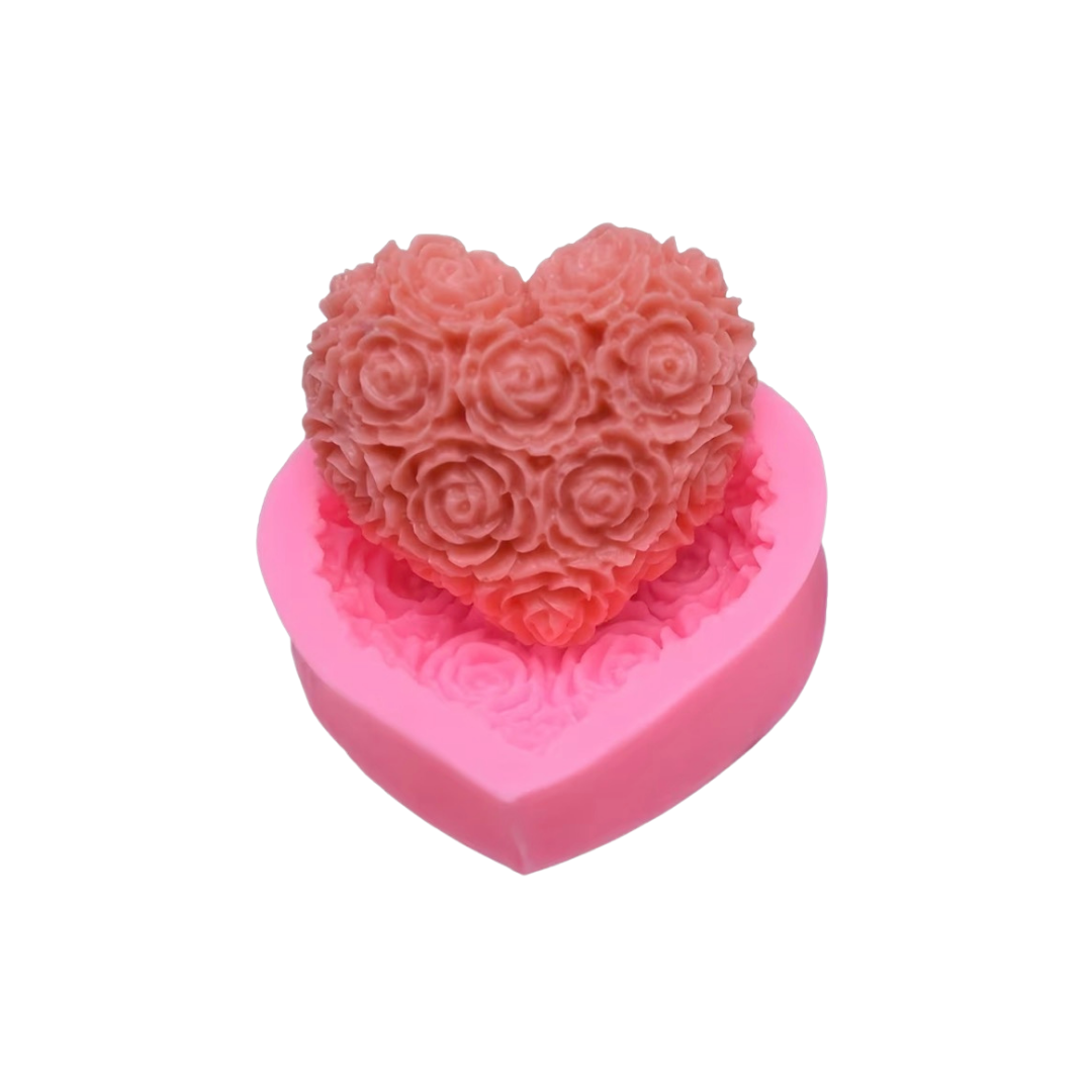 Molde de Silicona Corazón con Rosas para Velas y Jabones