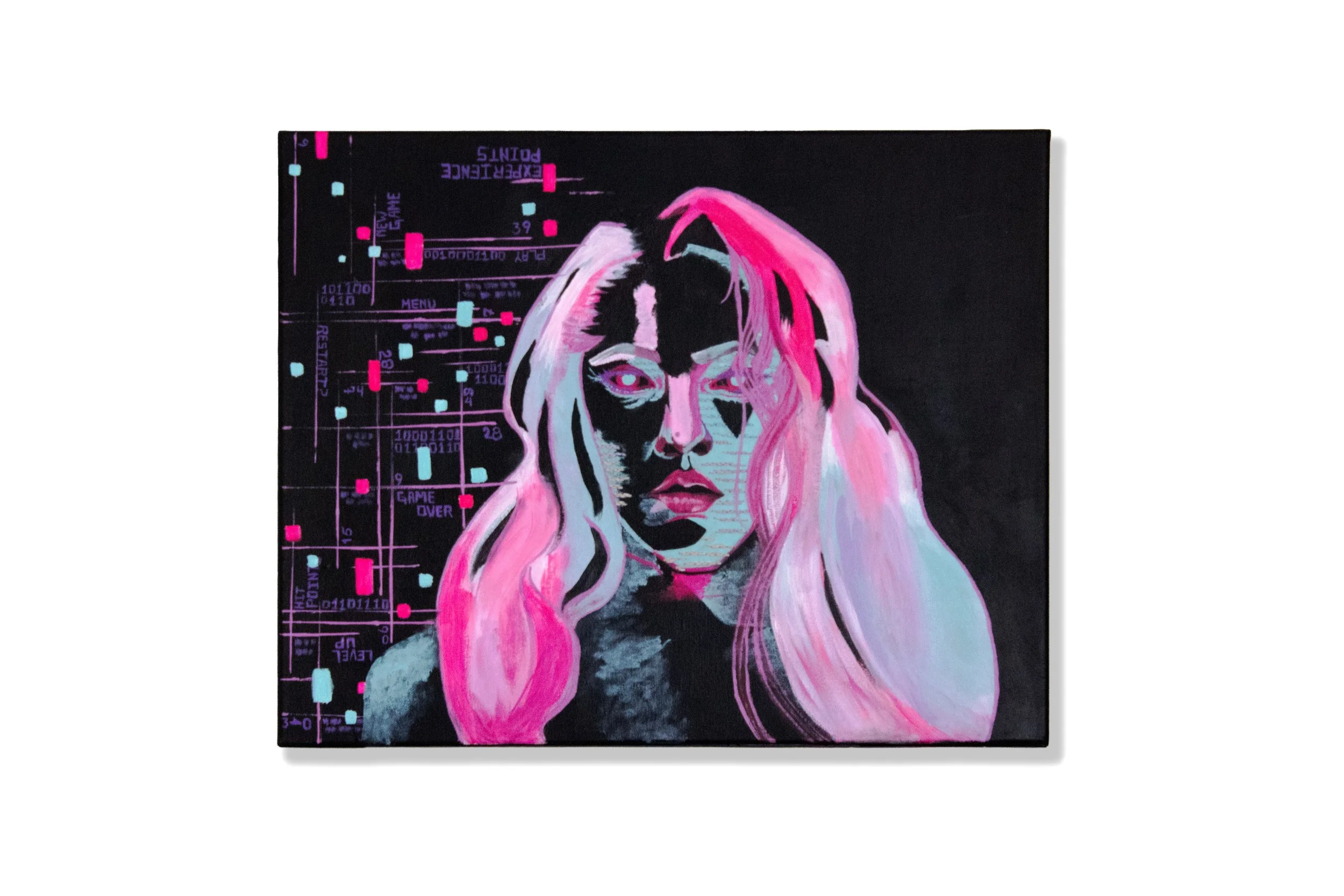 Awakening of Consciousness, Acrylic paint and embroidery stitching on canvas, 20"X16"X0.5", 2026