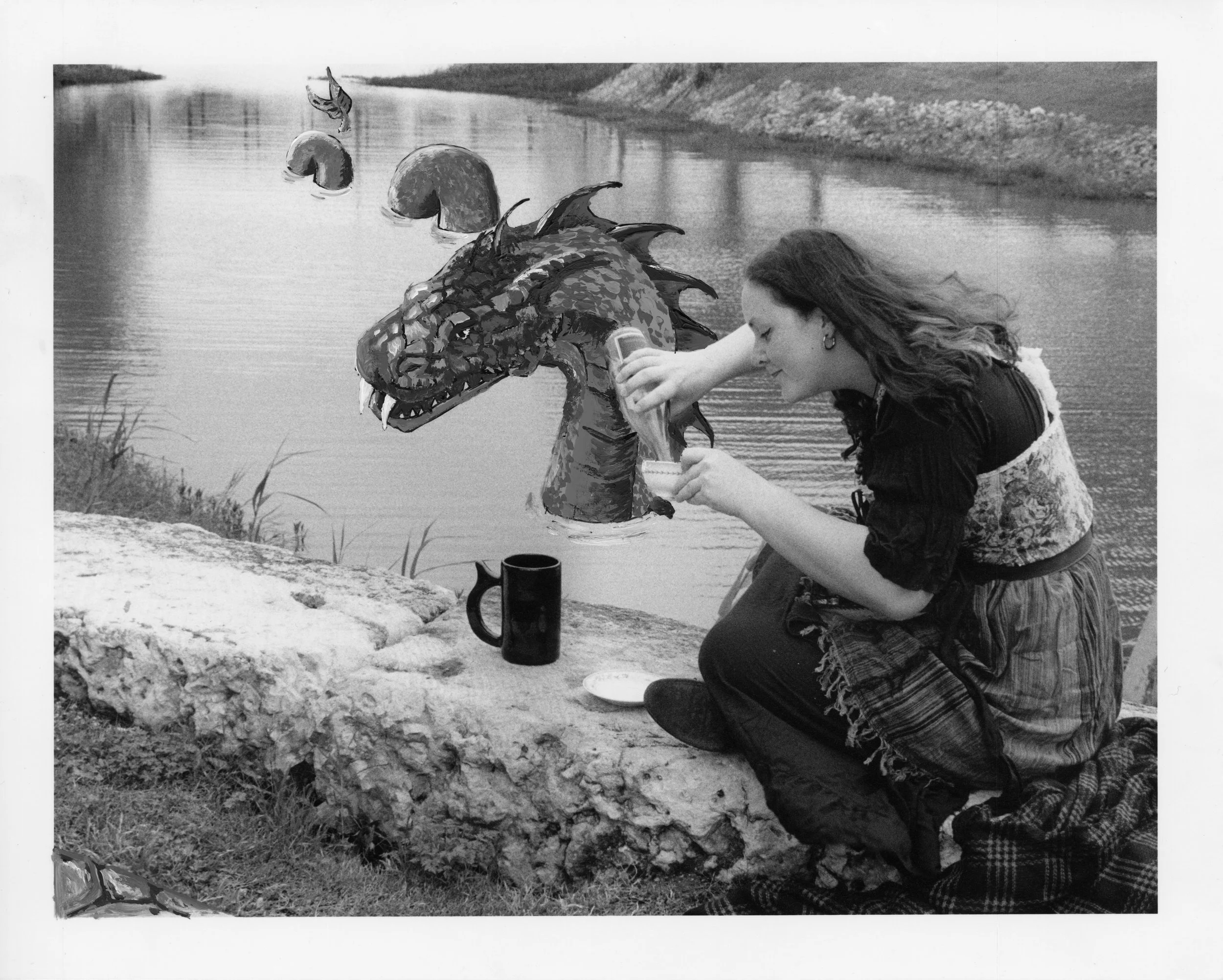 Unbothered, silver gelatin print with acrylic paint, 8"X10", 2024