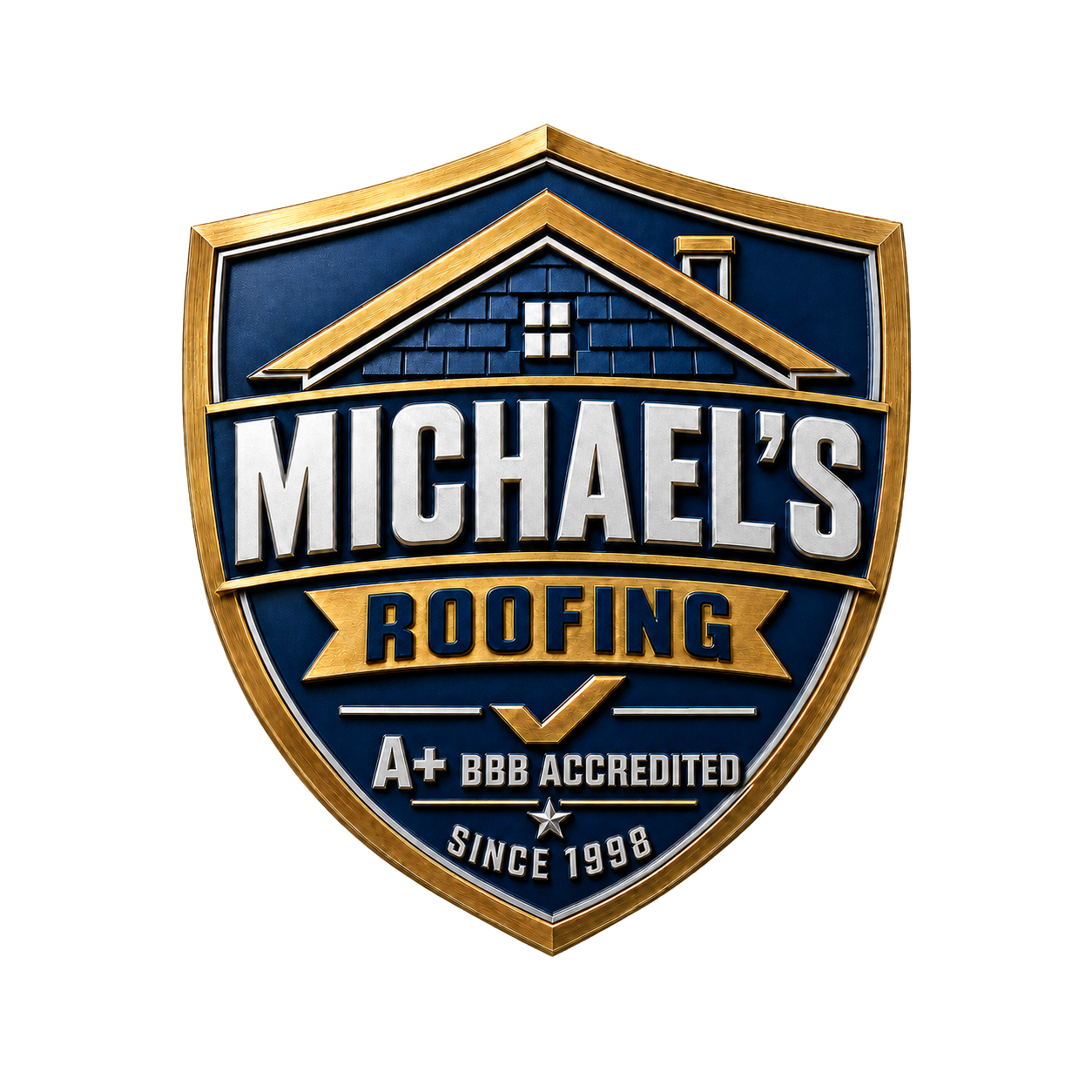Michael's Roofing shield logo with A+ BBB Accredited and Since 1998 lettering