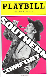Poster for PLAYBILL with an image of a musician singing into a microphone, wearing a hat and glasses, against a pink background.
