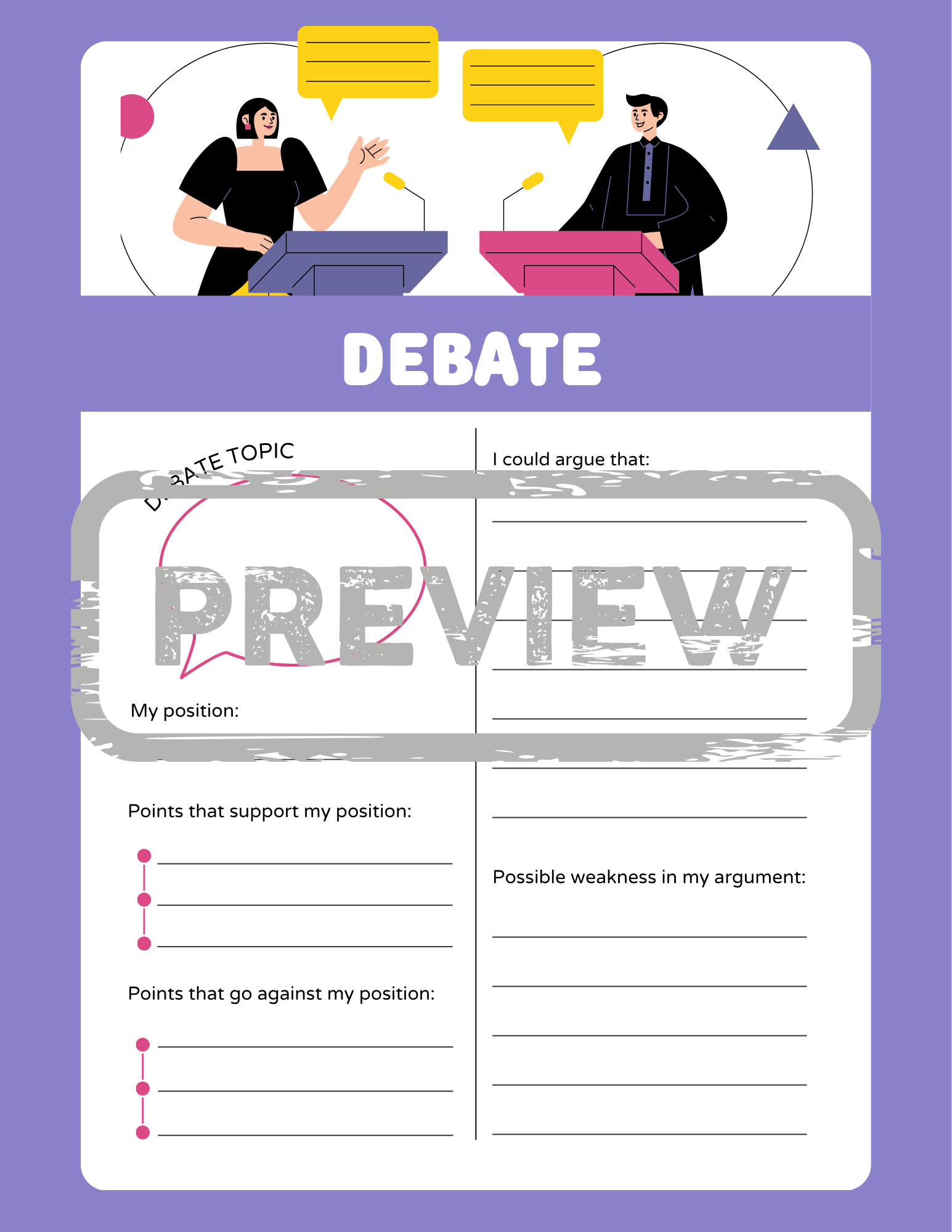 Debate Argument Organizer Worksheet