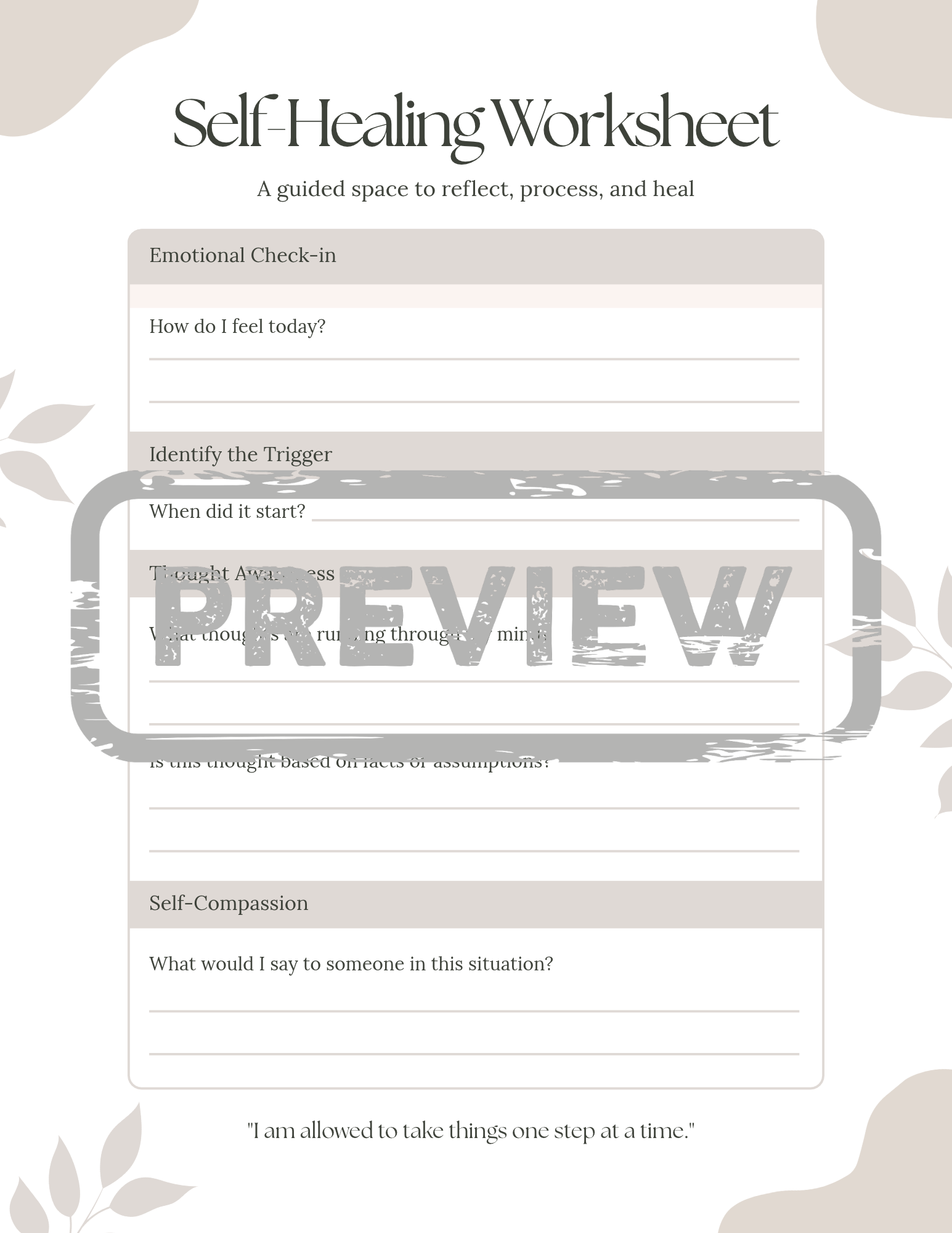 Self Healing Worksheet