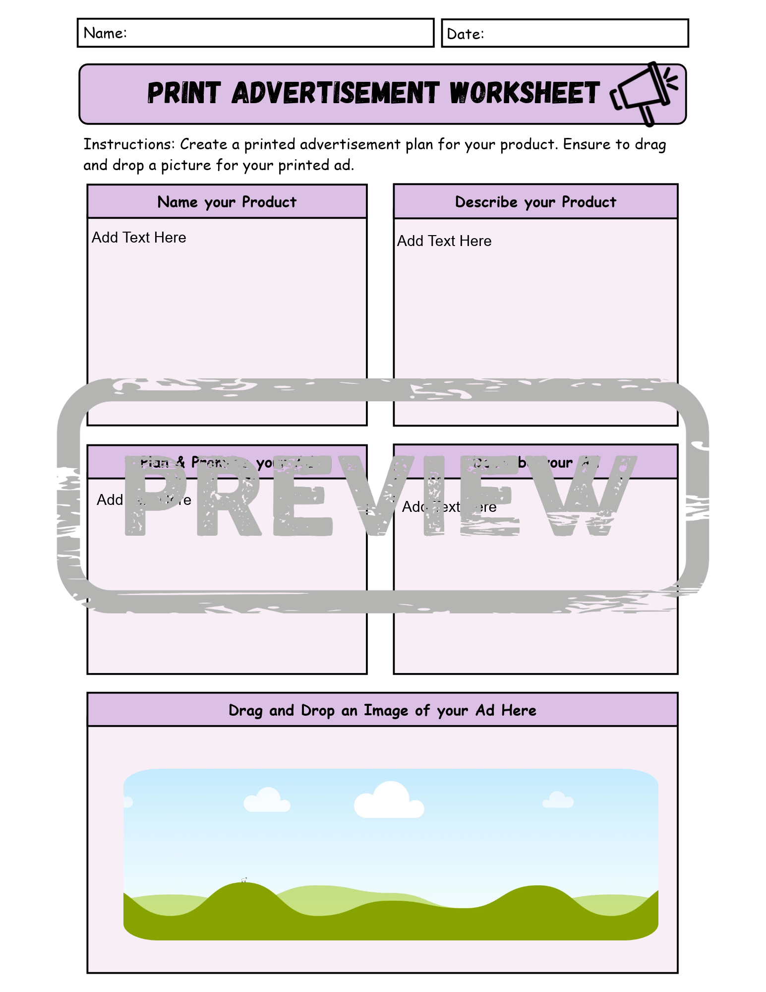 Marketing Advertisement Worksheet