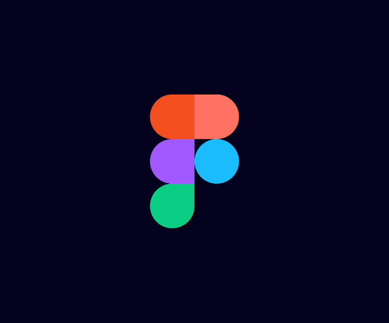 Colorful abstract logo with rounded shapes on a dark background.