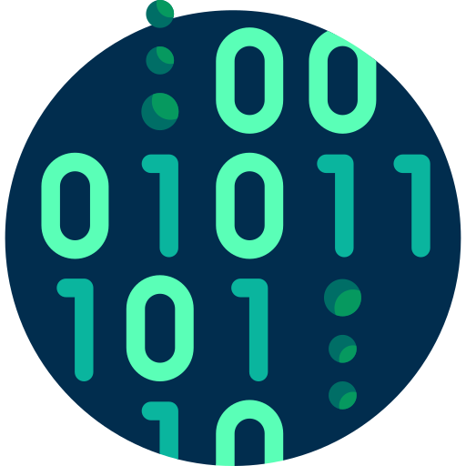 Close-up of a digital display showing binary code in green against a dark background.
