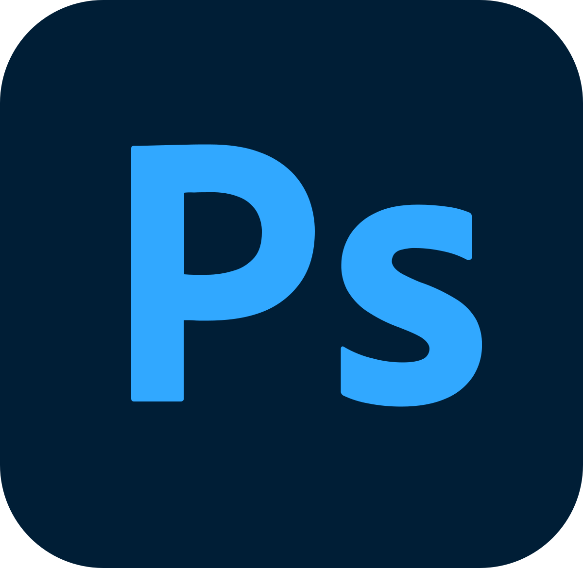 Adobe Photoshop app icon with blue letters 'Ps' on a dark background.