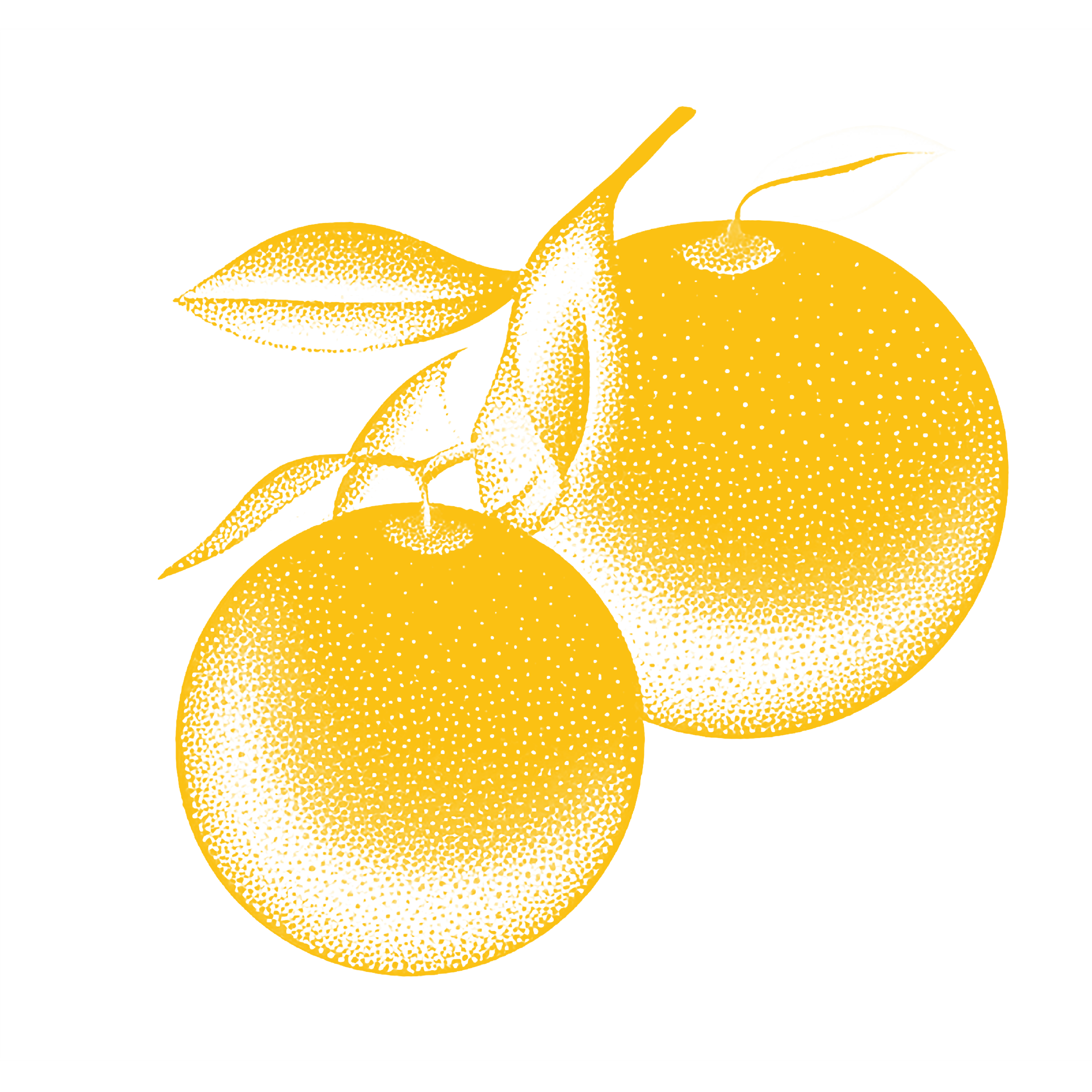 Stylized yellow lemon with leaves on a yellow background.