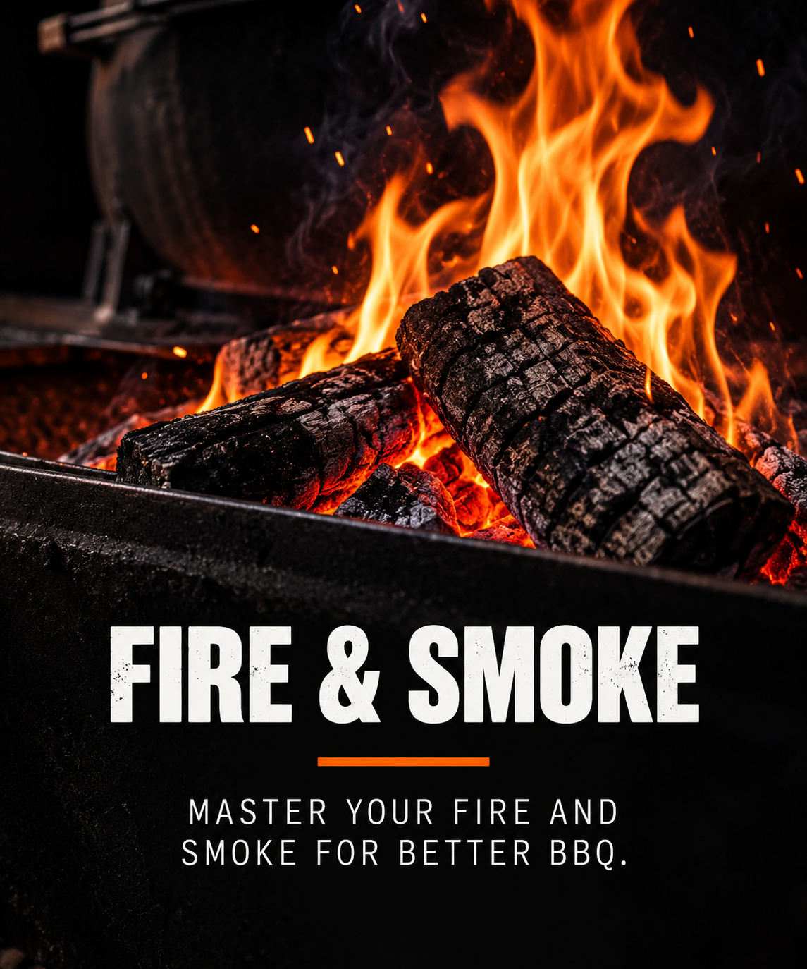 Clean wood fire burning in an offset smoker