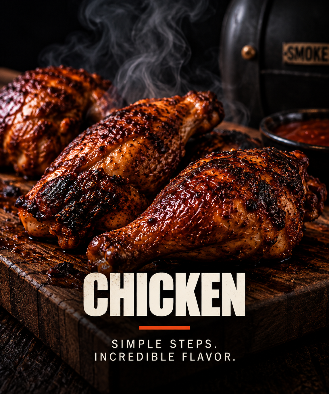 Whole smoked chicken with crispy seasoned skin