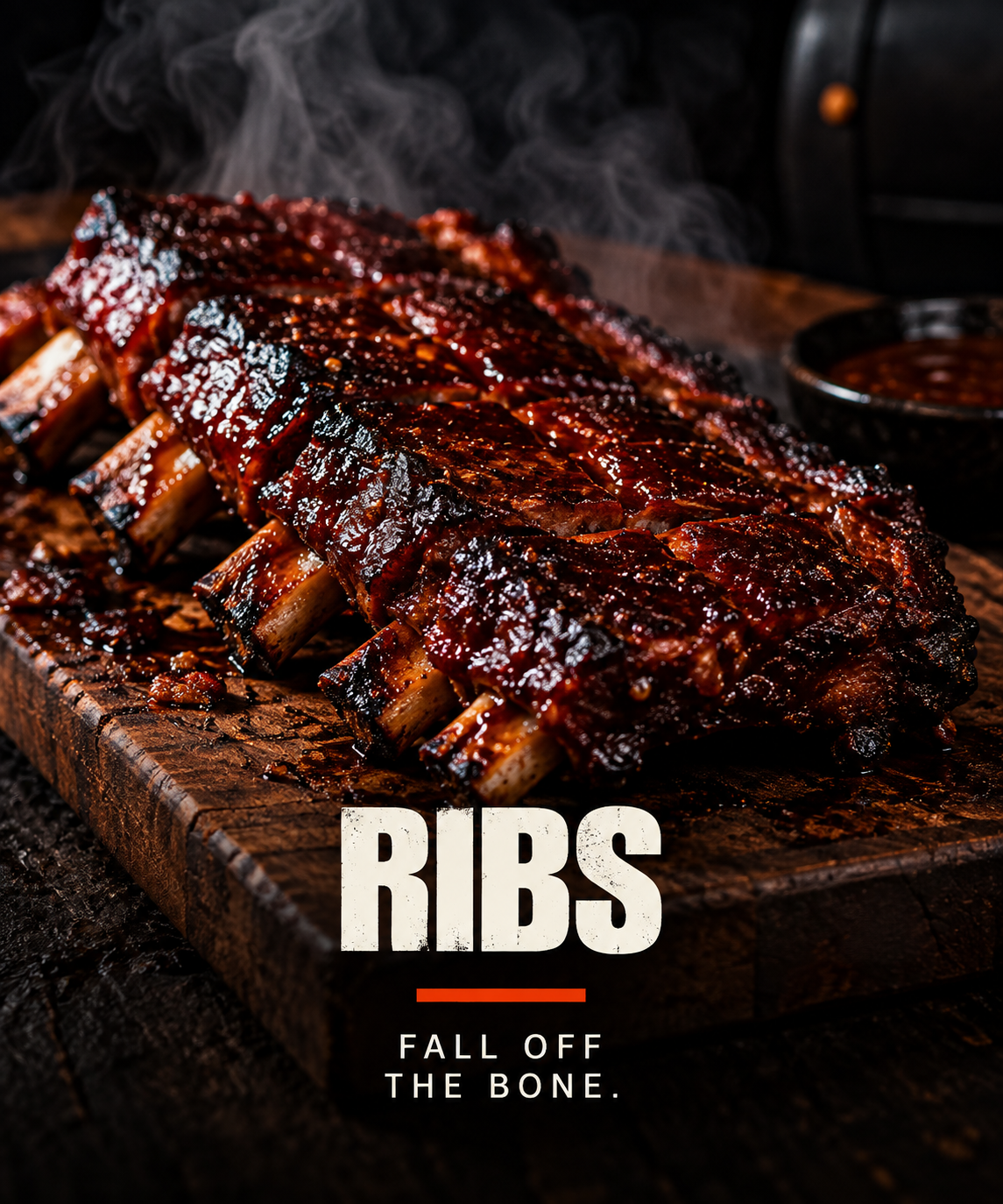 Smoked pork ribs with dark mahogany bark