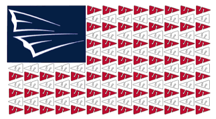 Extreme Exposure Dive Shop's logo featuring a stylized American flag composed of a dark blue field with white stripes and rows of red and white cave arrow shapes.