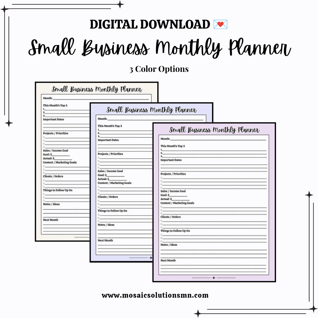 Small Business Monthly Planner