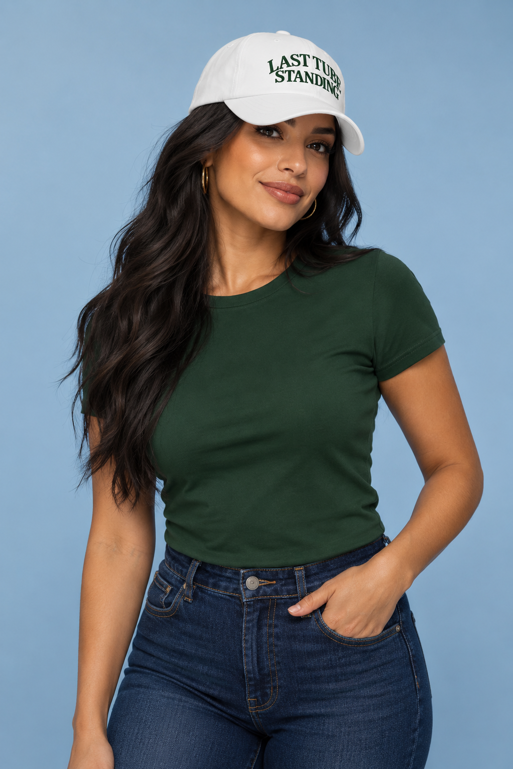 Confident Woman in Green and Denim.png