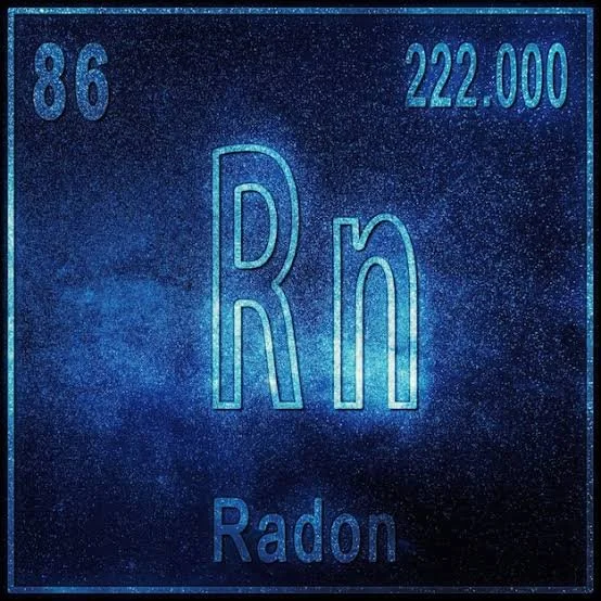 A graphic representation of the element Radon from the periodic table with its atomic number 86, atomic weight 222.000, and the symbol Rn.