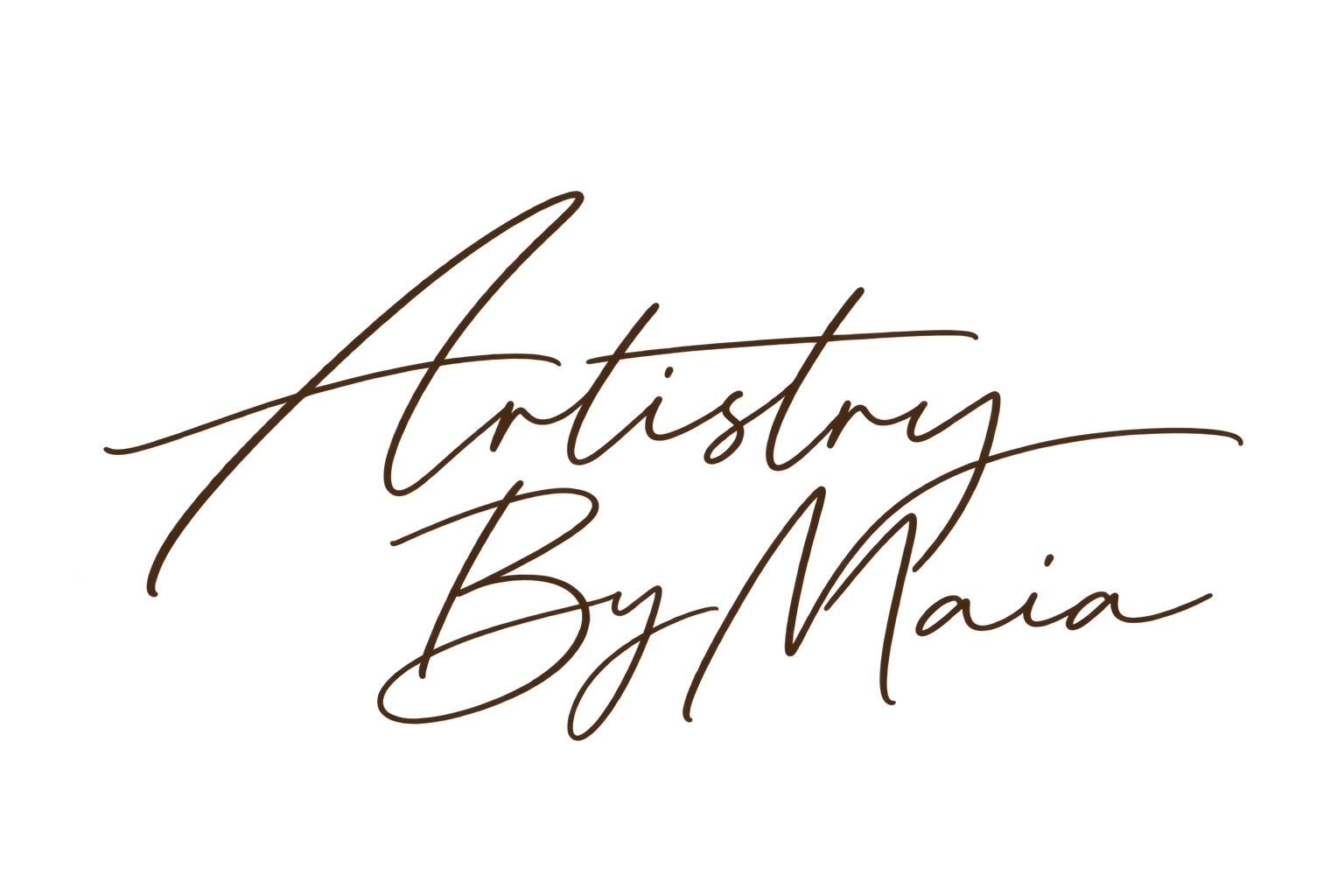 Stylized handwritten text reading 'Artwork By Maia' in brown against a black background.