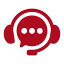 Red headset and speech bubble icon