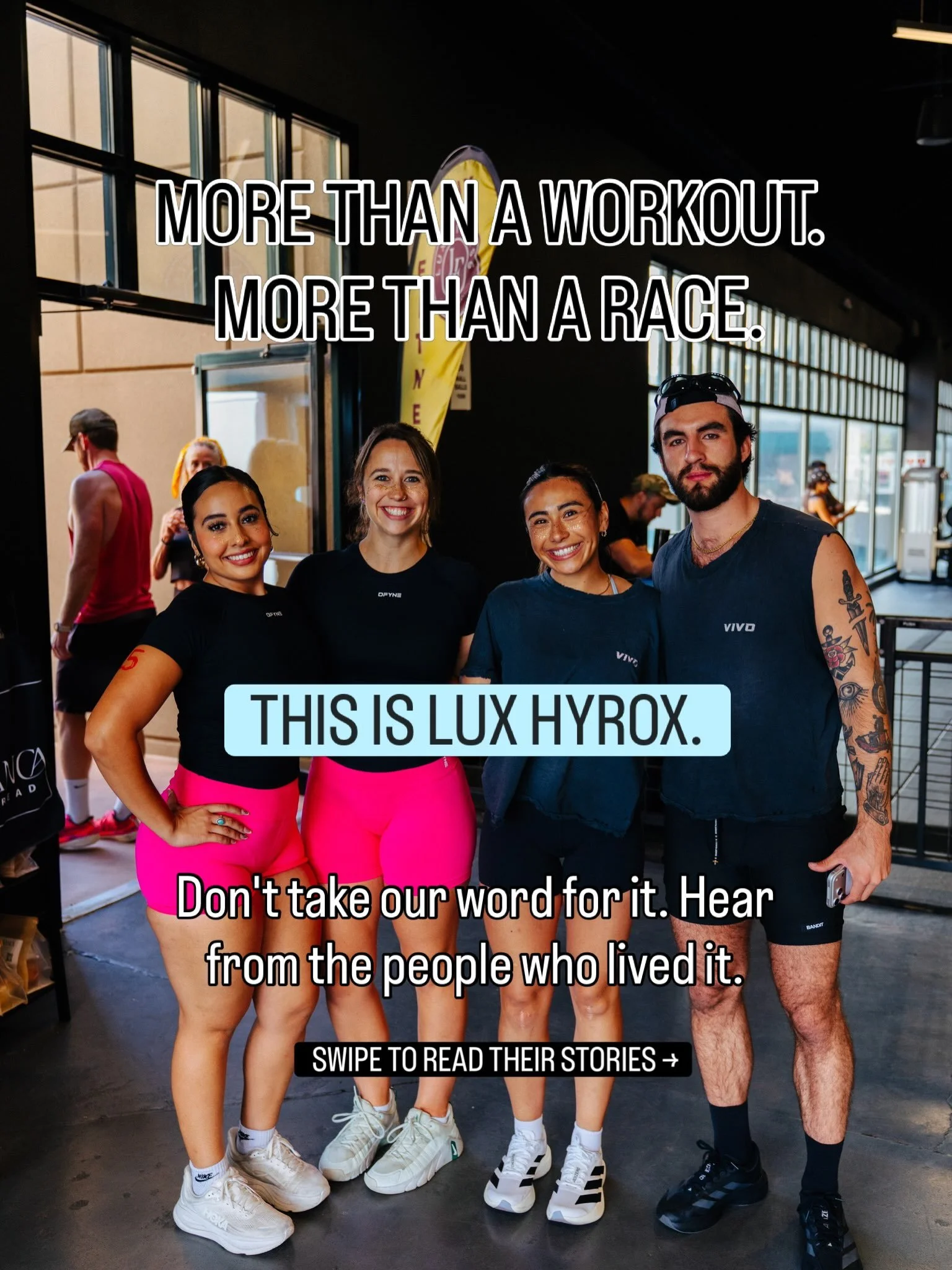 THEY CAME FOR THE CHALLENGE. THEY STAYED FOR THE COMMUNITY.

Real people. Real experiences. Find out why Lux HYROX is different.

LUX HYROX SIM Nov. 11 - Early Registration is now open!