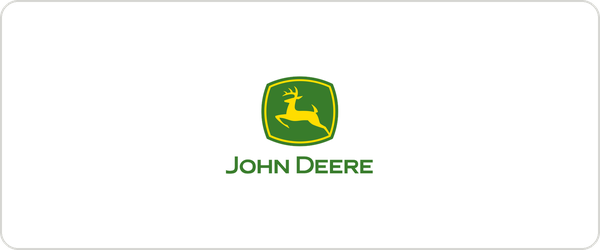 John Deere logo with a yellow deer leaping inside a green shield