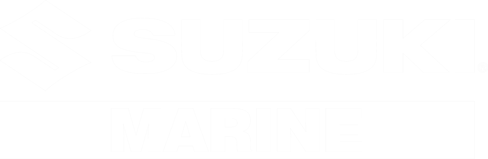 Suzuki Marine logo in black and white with a stylized 'S' symbol, the word 'SUZUKI' in large letters, and 'MARINE' written below in a box.