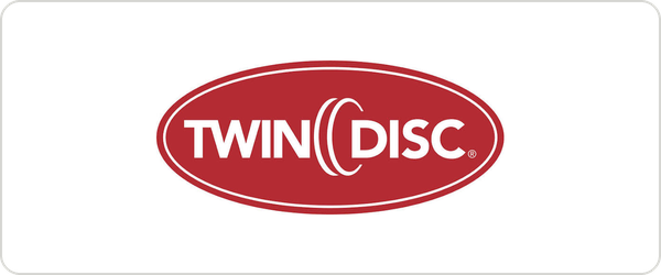 TwinDisc logo with red oval background and white text