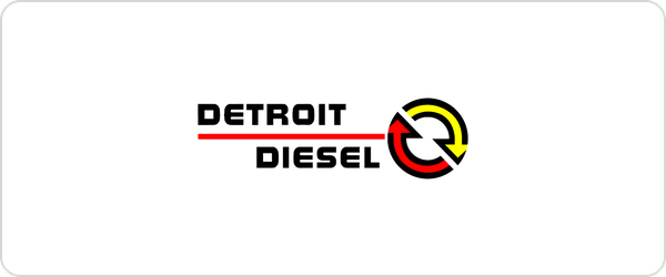 Detroit Diesel logo with black text and a circular arrow symbol in red, yellow, black, and white